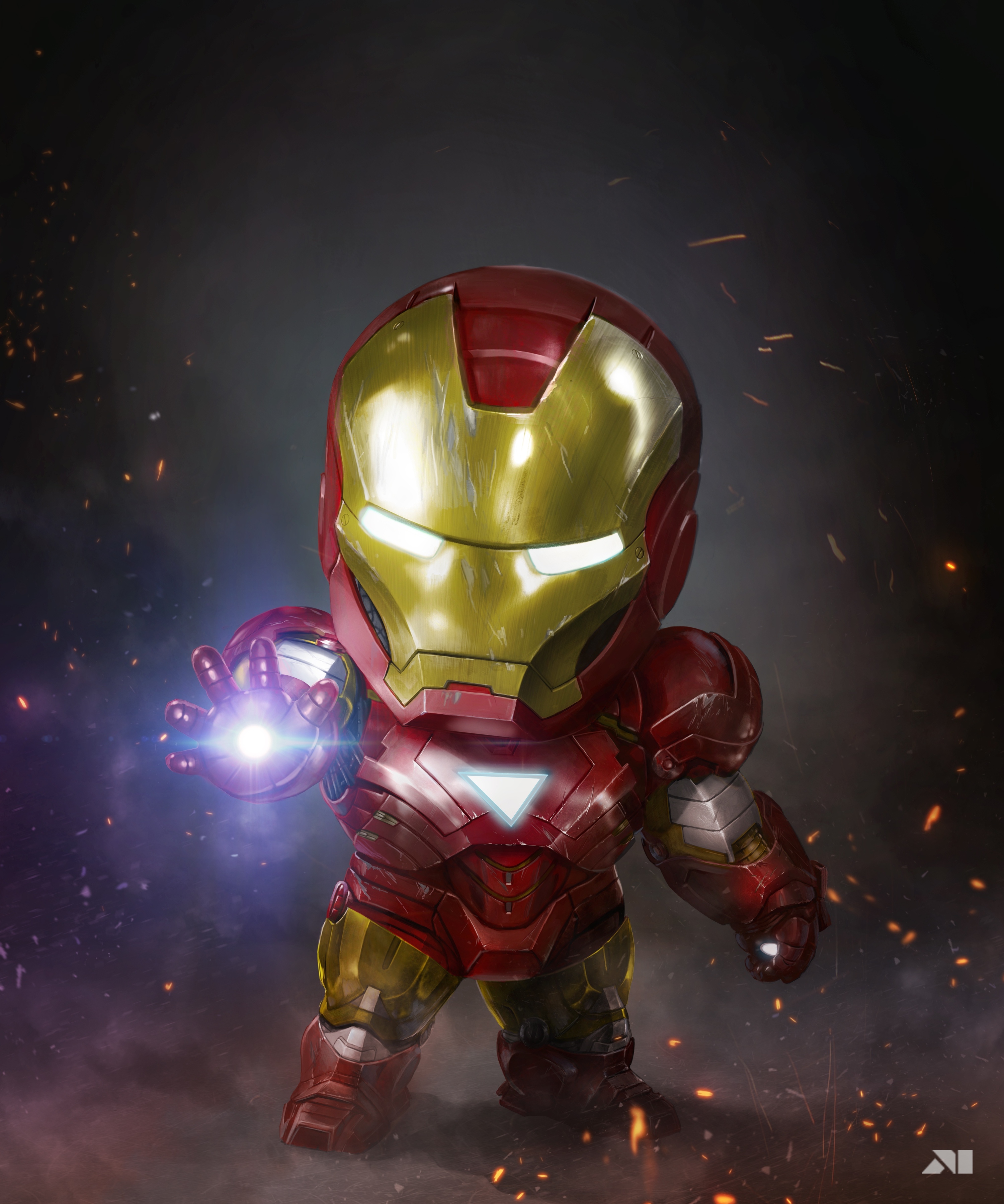 Wallpaper Fan Art, Particles, Chibi Iron Man, Marvel Universe, Nano Suit:3000x3600