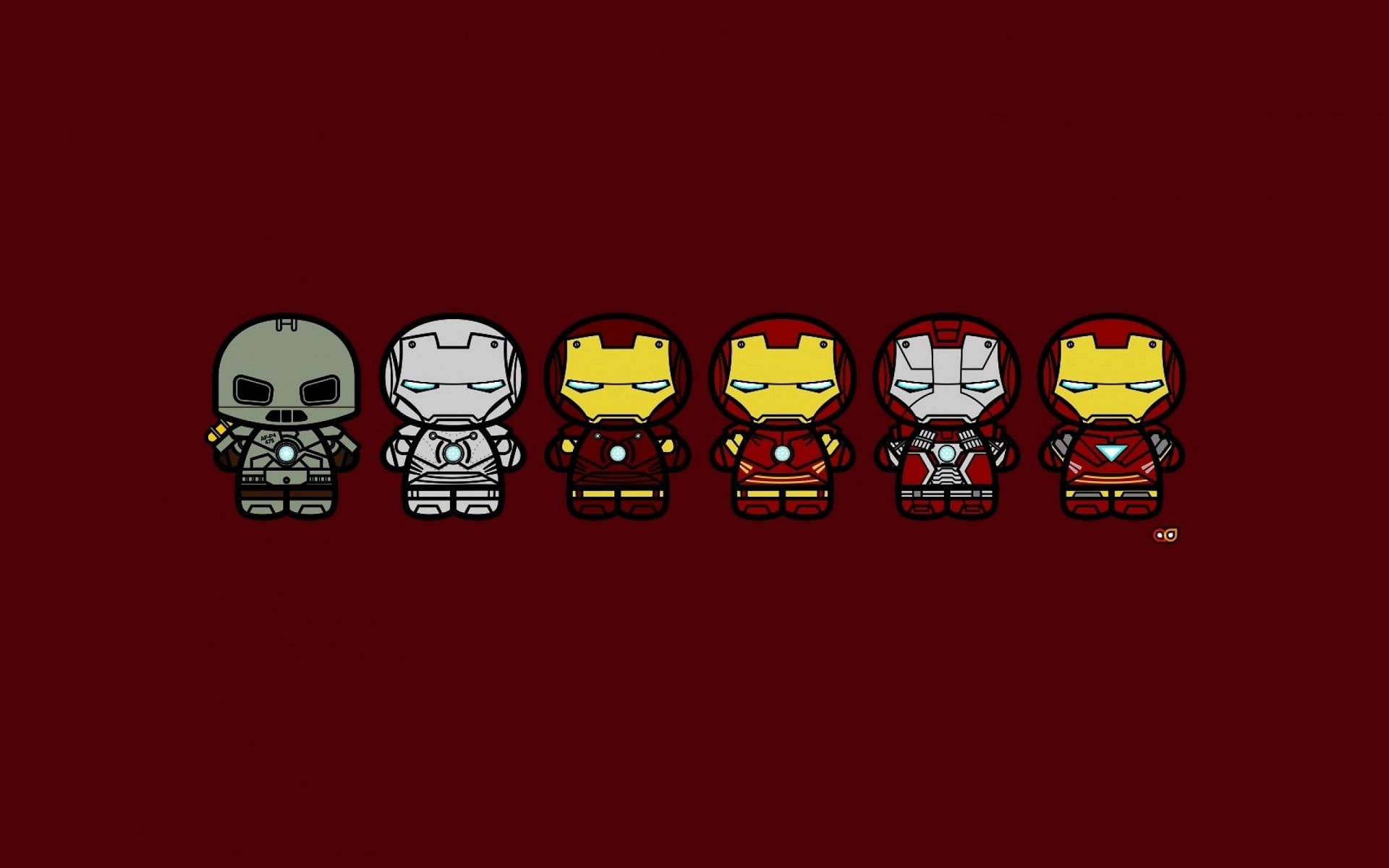 Six Assorted Color Iron Man Figures Iron Man #superhero #minimalism #red Marvel Cinematic Universe M. Comic Book Wallpaper, Iron Man HD Wallpaper, Chibi Wallpaper