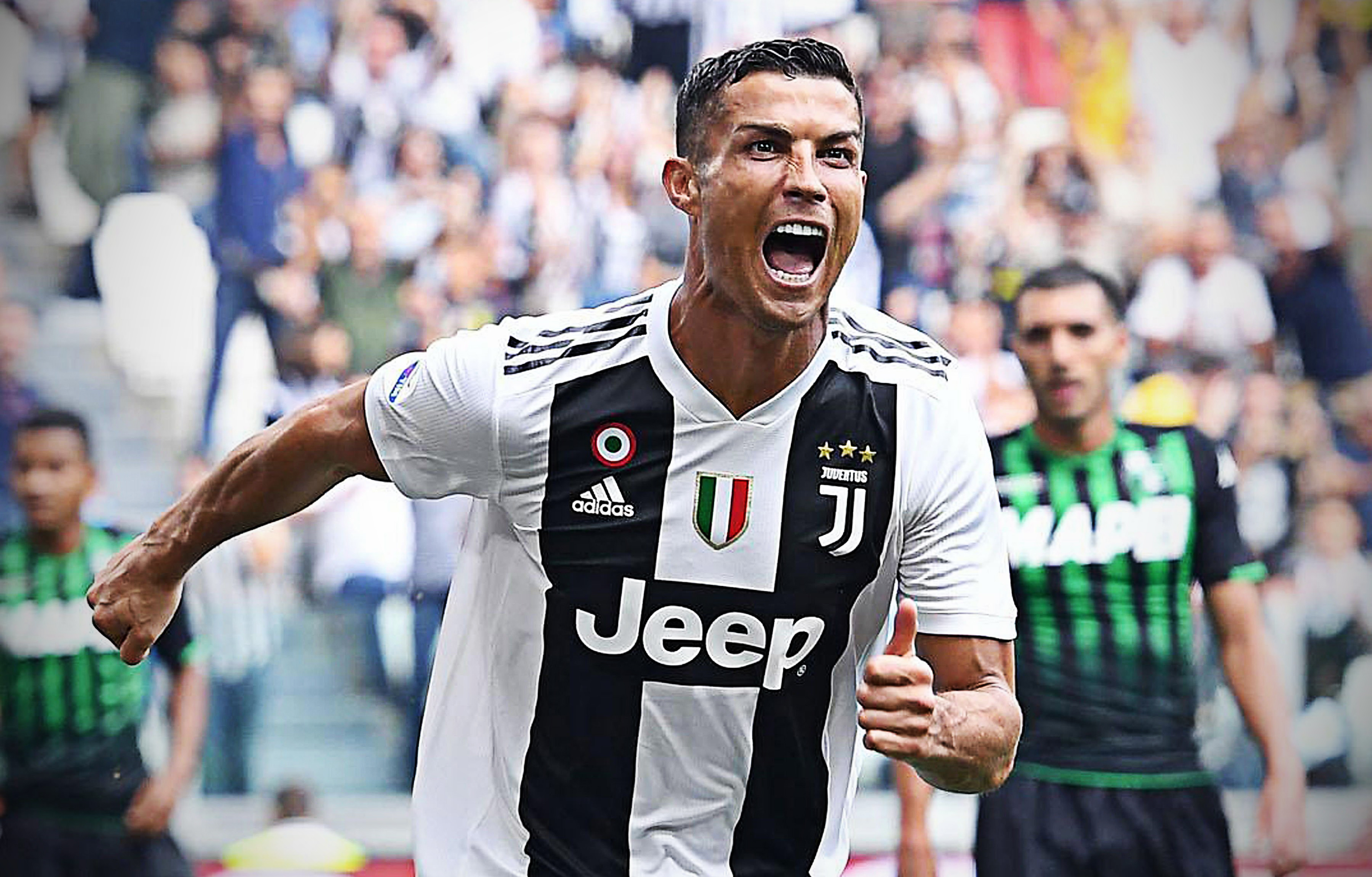 Download wallpaper 4k, Cristiano Ronaldo, goal, match, Juventus FC, CR7, Portuguese footballer, football stars, Serie A, Ronaldo, CR7 Juve, soccer, Bianconeri for desktop with resolution 3840x2456. High Quality HD picture wallpaper