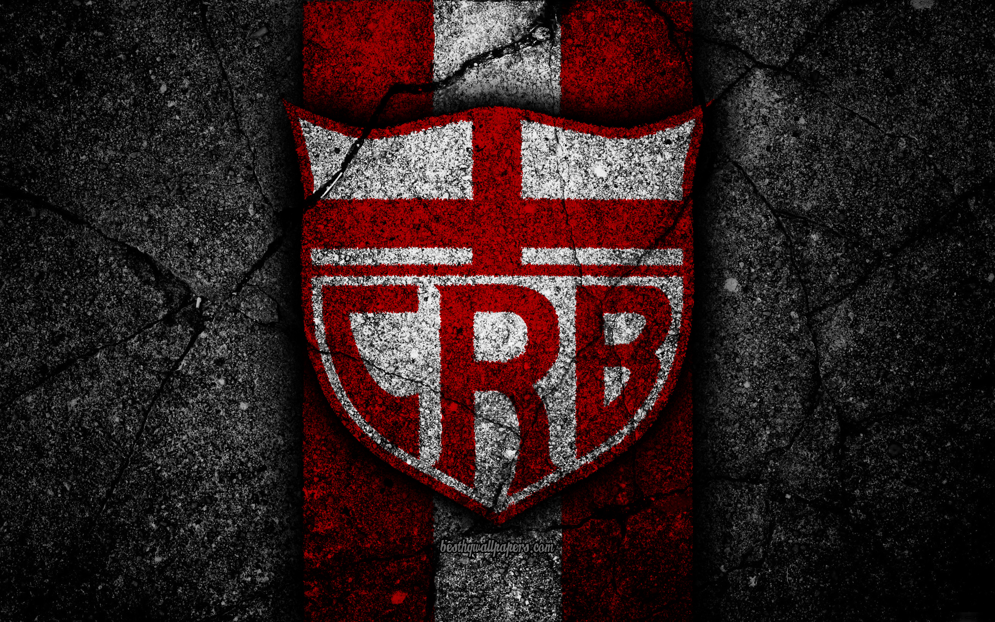 Download wallpaper CRB FC, 4k, logo, football, Serie B, red and white lines, soccer, Brazil, asphalt texture, CRB logo, Clube Regatas Brasil, Brazilian football club for desktop with resolution 3840x2400. High Quality