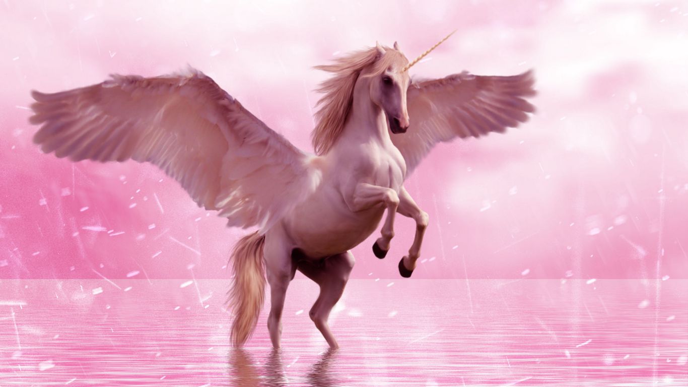 Download wallpaper 1366x768 unicorn, wings, horse, fantasy tablet, laptop HD background