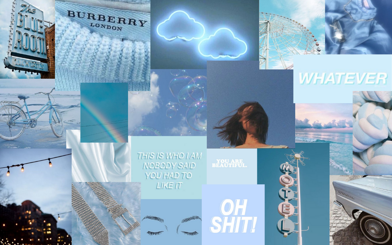 Aesthetic Baby Blue Collage Wallpapers Wallpaper Cave