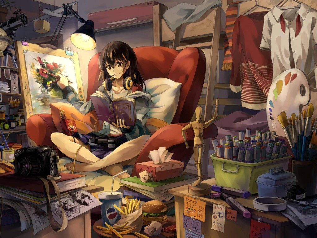 Anime room HD Wallpaper 1024x768