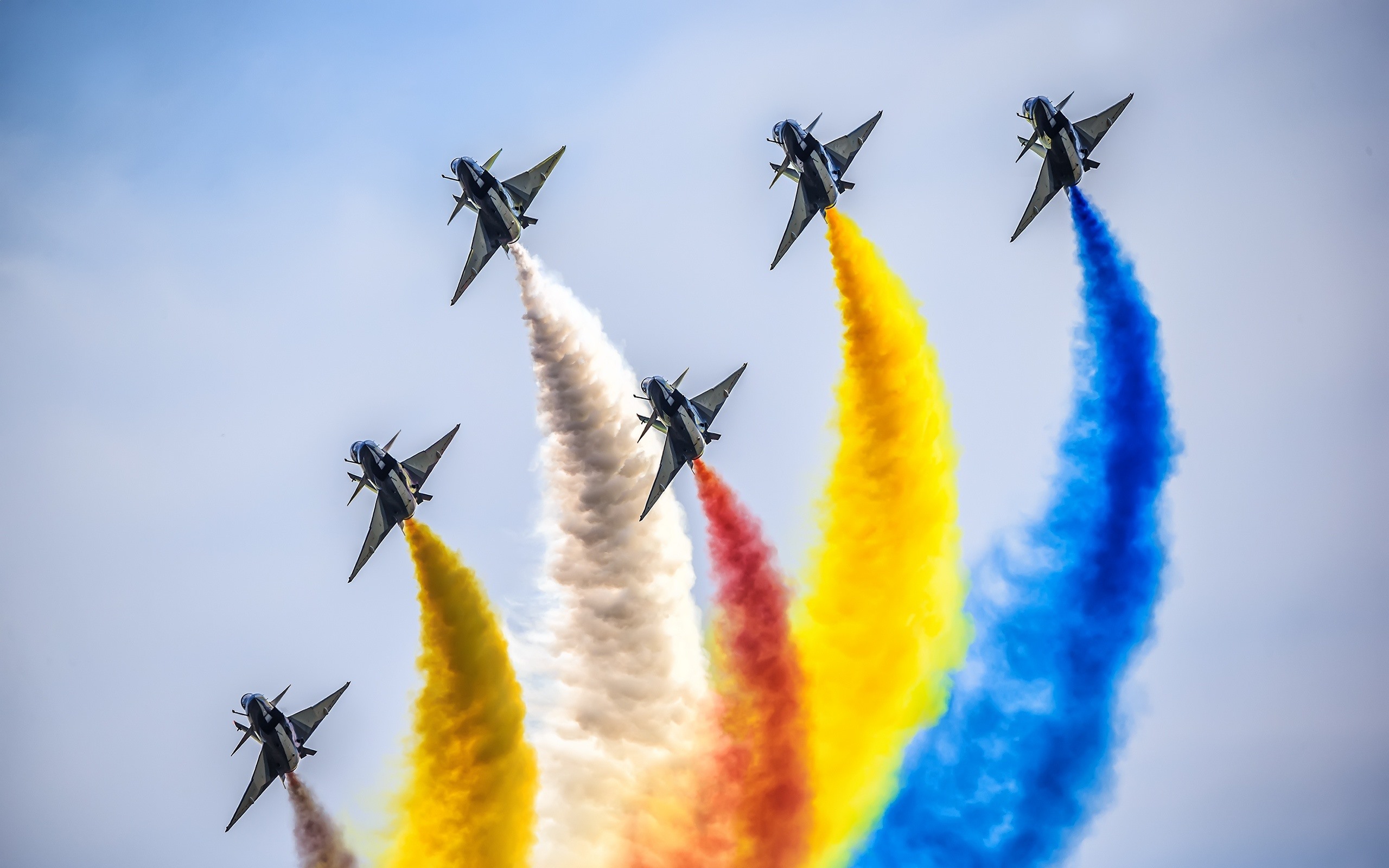 Wallpaper Chengdu J 10 Fighters, Air Show, Colorful Smoke 2560x1600 HD Picture, Image