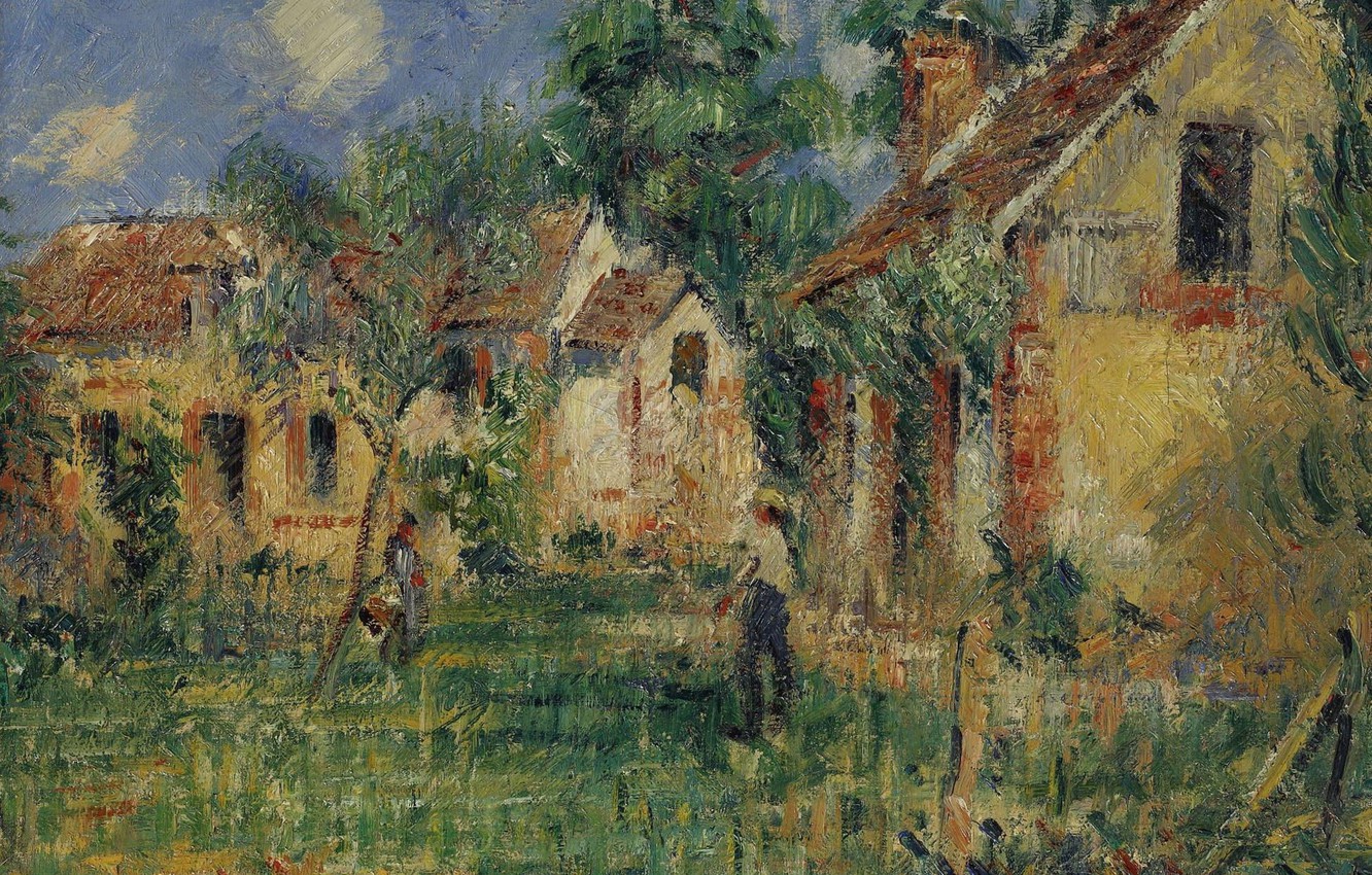Wallpaper landscape, house, picture, Gustave Loiseau, Gustave Loiseau, Little Farm in the Vicinity of Caen image for desktop, section живопись