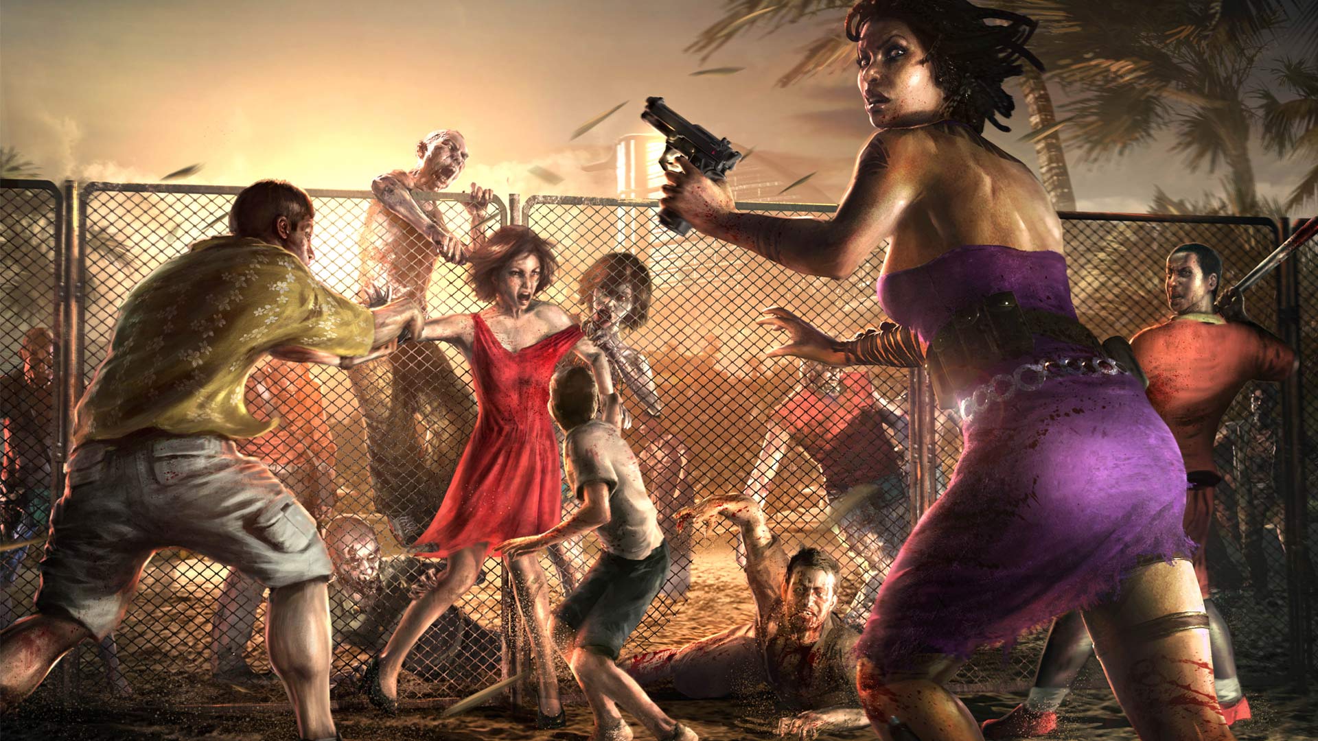 Dead Island Zombies Attack Fence Drawing Blood dark wallpaperx1080