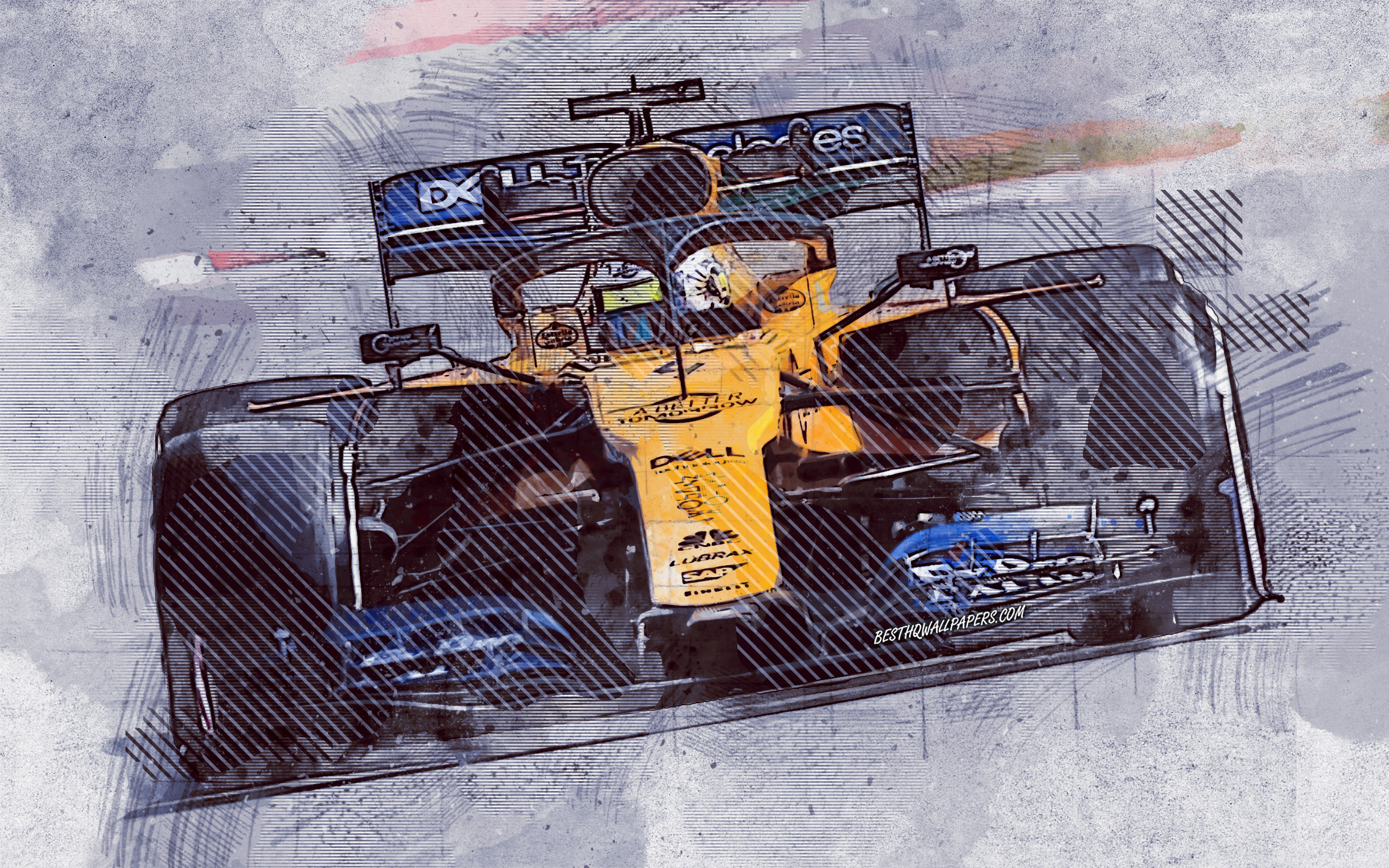 Download Wallpaper Lando Norris, McLaren F1 Team, Formula 1, Grunge Art, F1, British Race Car Driver, Racing Car, Creative Art, McLaren Renault, McLaren Racing Limited For Desktop With Resolution 2560x1600. High Quality HD