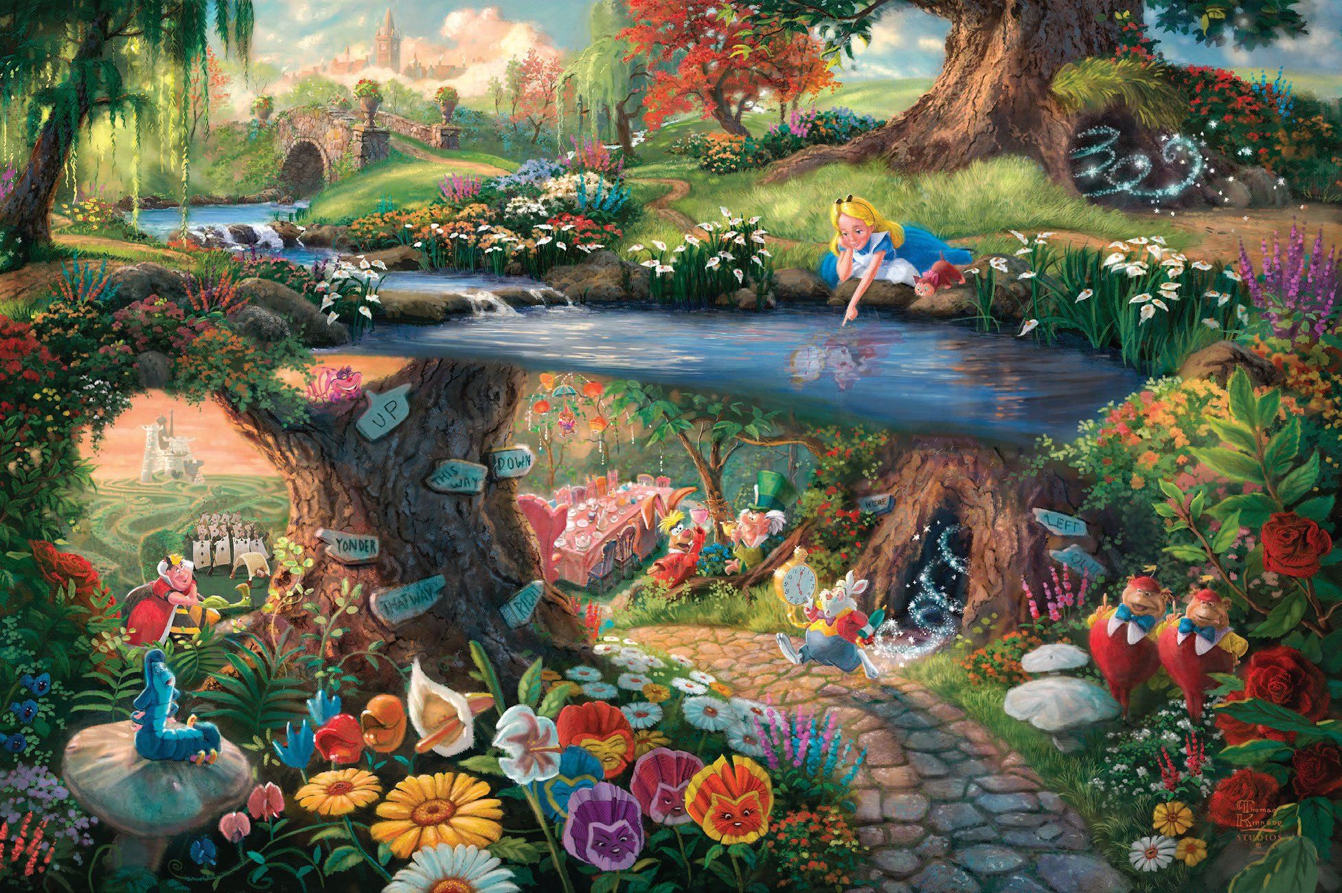 Desktop Alice In Wonderland HD Background With Cartoon Kinkade Disney Alice In Wonderland