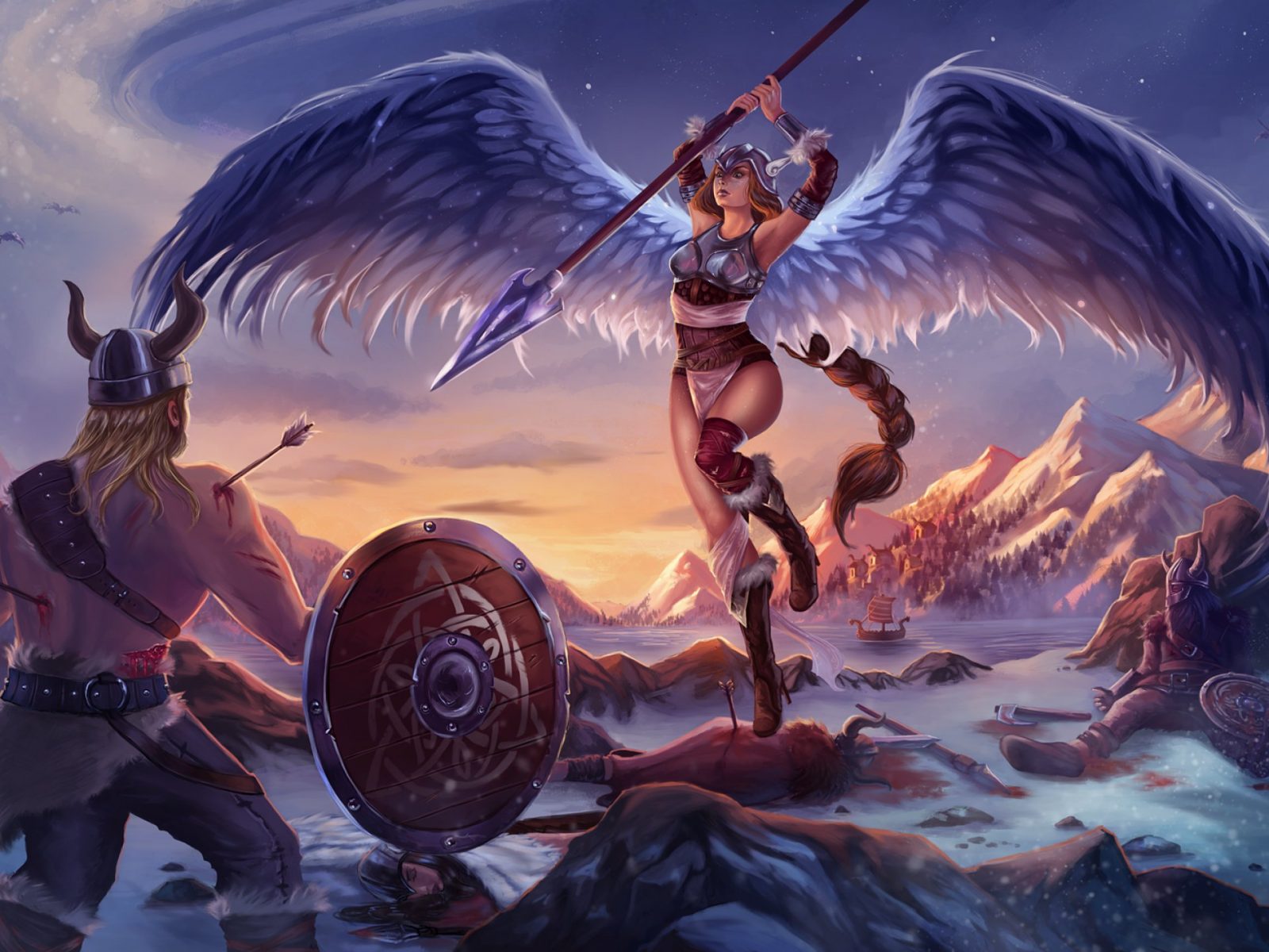 Viking And Girl Fantasy Angel Warrior Battle Art Artwork Art Wallpaper HD 2560x1440, Wallpaper13.com