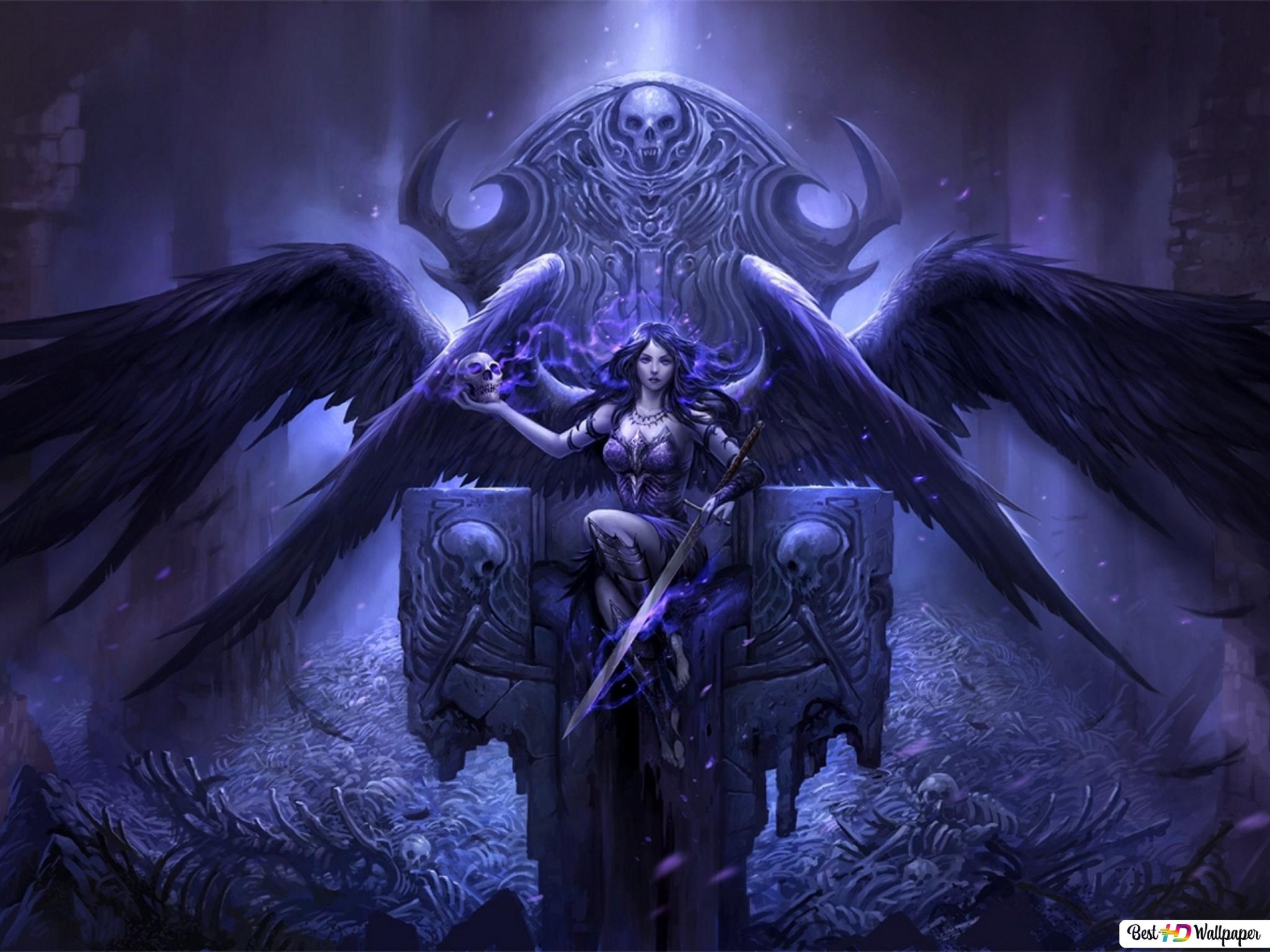 Gothic Angel Warrior Sitting on Throne HD wallpaper download