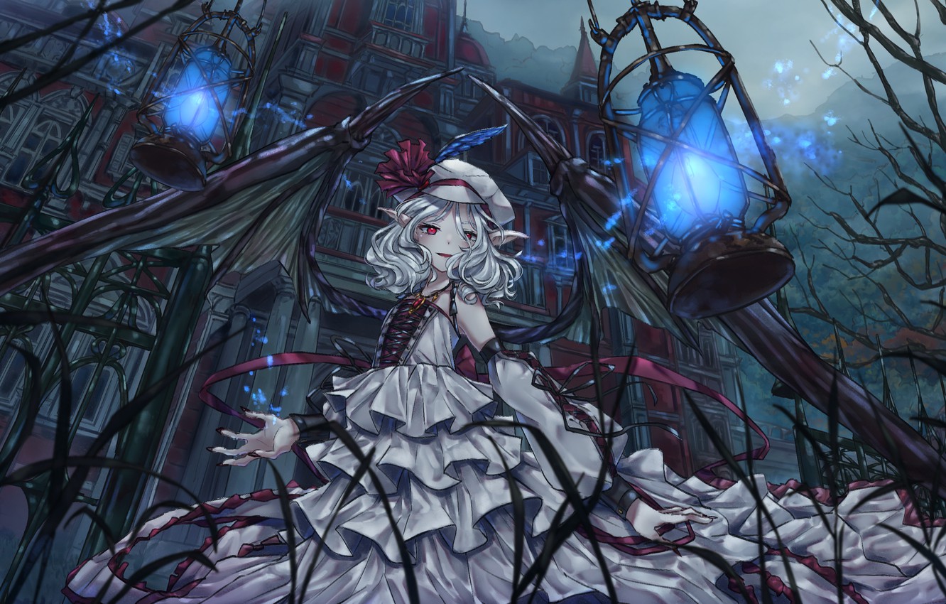 Wallpaper girl, house, the game, wings, anime, Touhou Project, Remilia Scarlet image for desktop, section арт