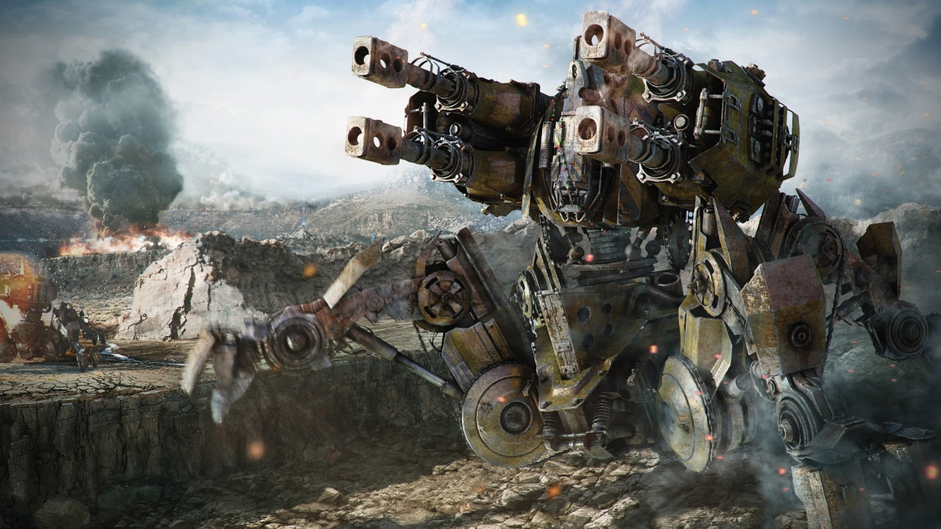 Download 1920x1080 Mech Robots, Battle, Sci Fi War, Futuristic, Cannons Wallpaper For Widescreen