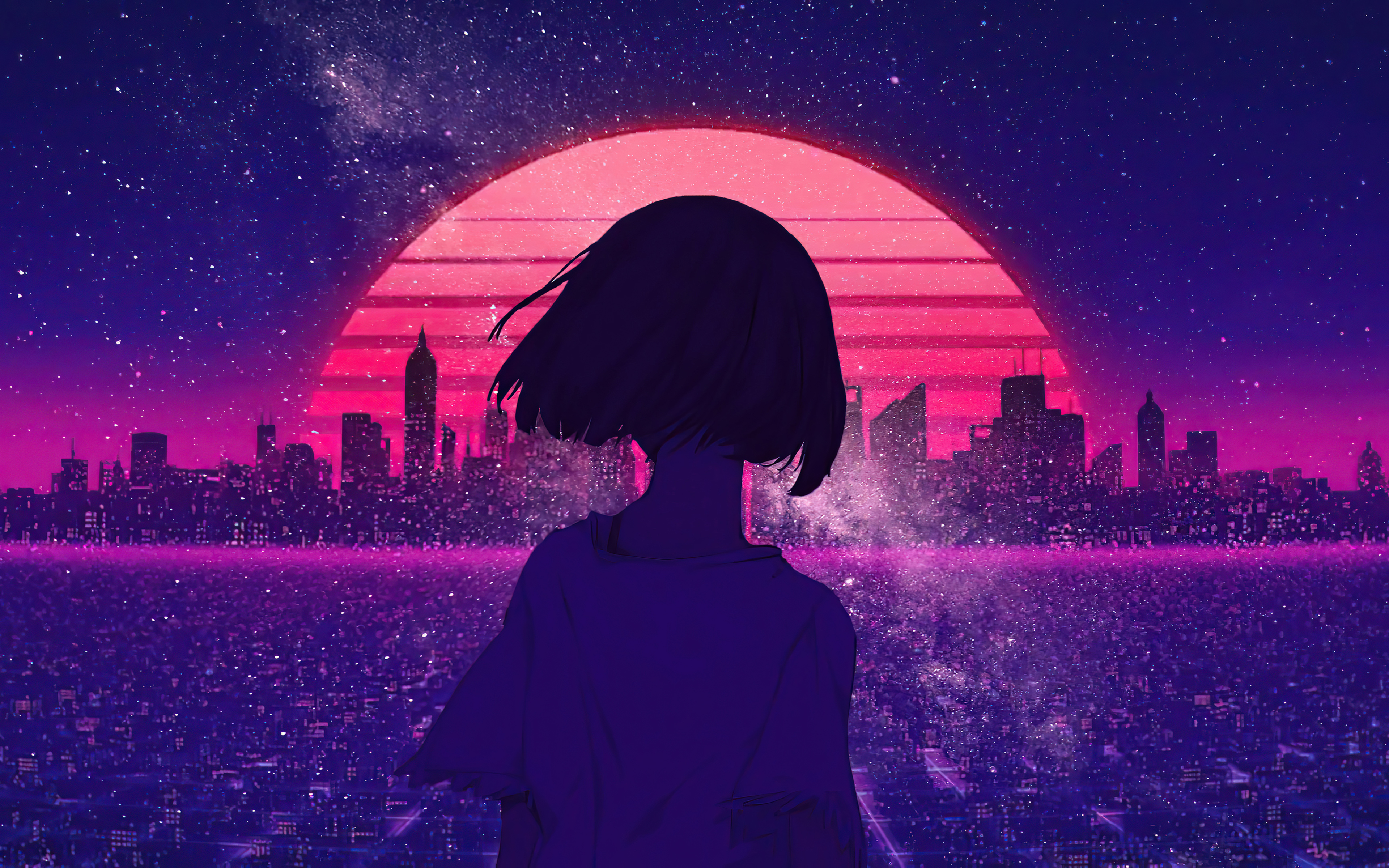 Synthwave Night Sunset Anime Girl 4k 4k HD 4k Wallpaper, Image, Background, Photo and Picture