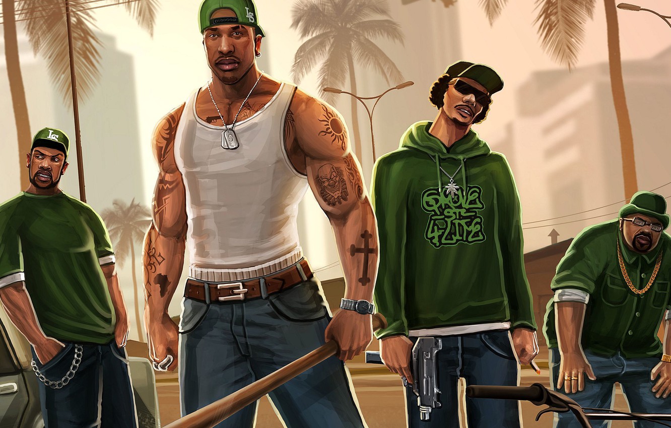 Wallpaper gang, crime, gta, San Andreas, Grand theft auto, CJ image for desktop, section игры