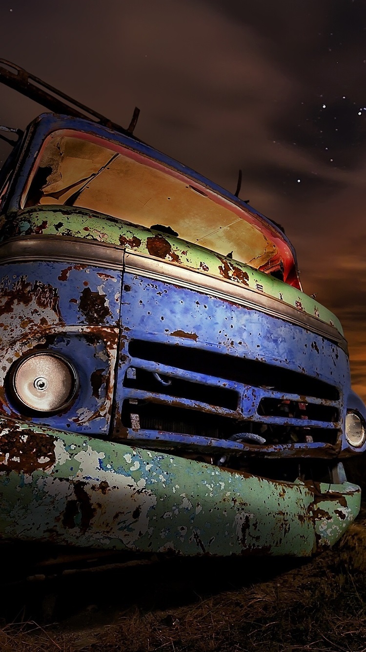 Rusty Car, Night, Light 750x1334 IPhone 8 7 6 6S Wallpaper, Background, Picture, Image