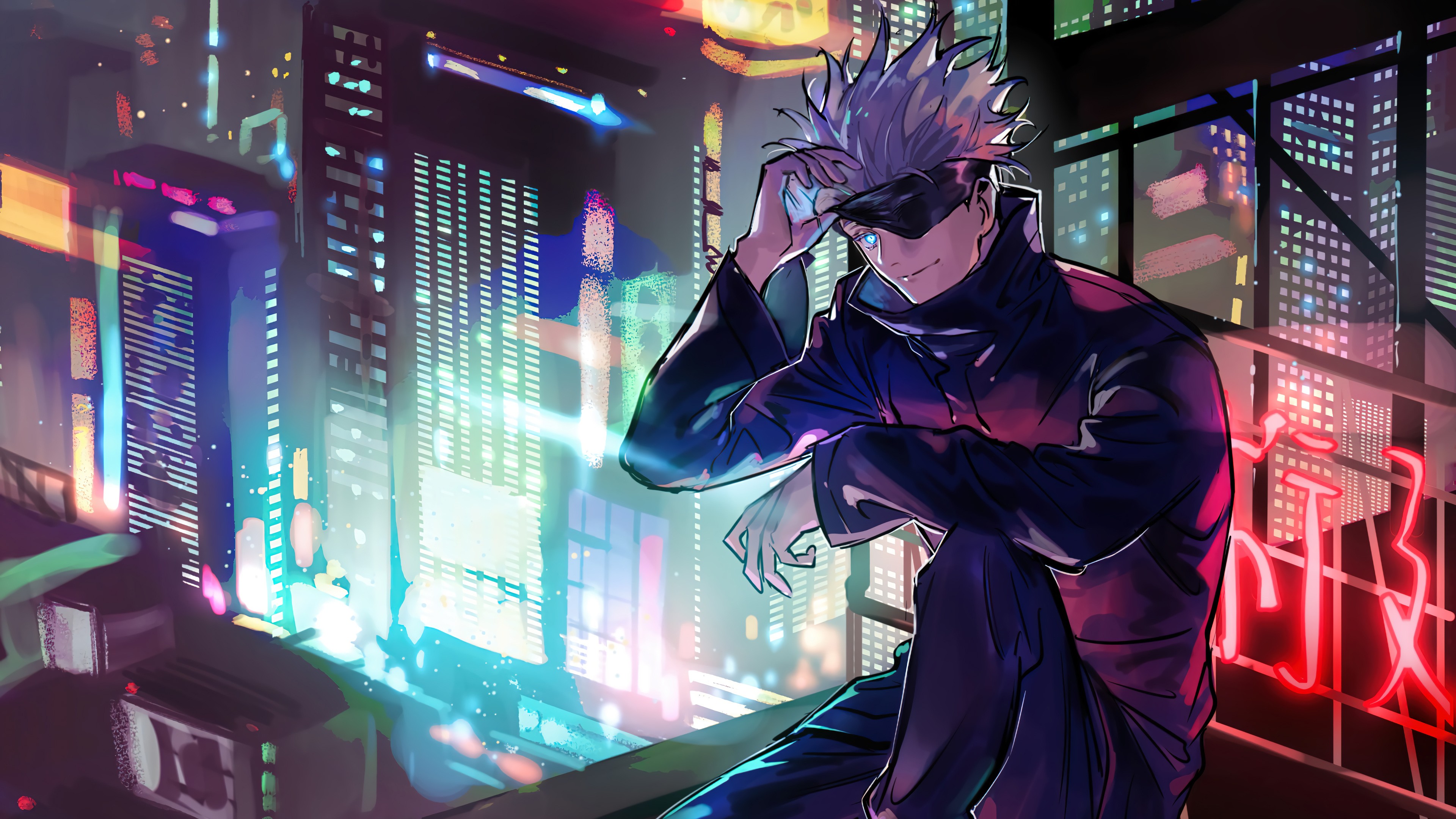 Blindfold Blue Eyes Boy Jujutsu Kaisen Satoru Gojo School Uniform White Hair 4K HD Jujutsu Kaisen Wallpaper