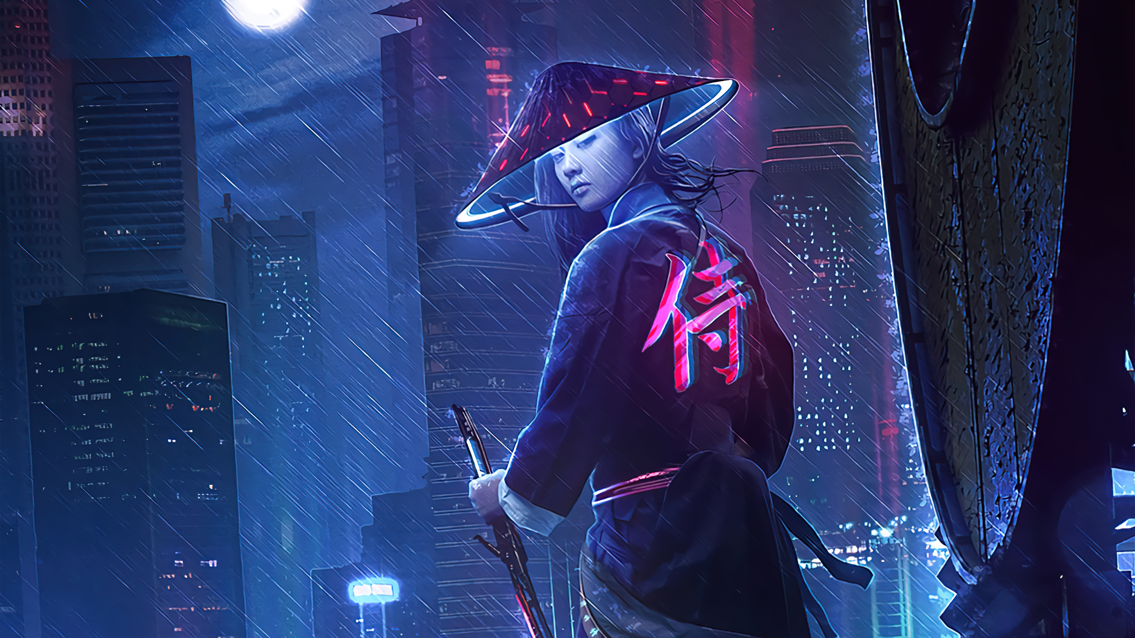 Neon Samurai Girl 4k 1366x768 Resolution HD 4k Wallpaper, Image, Background, Photo and Picture