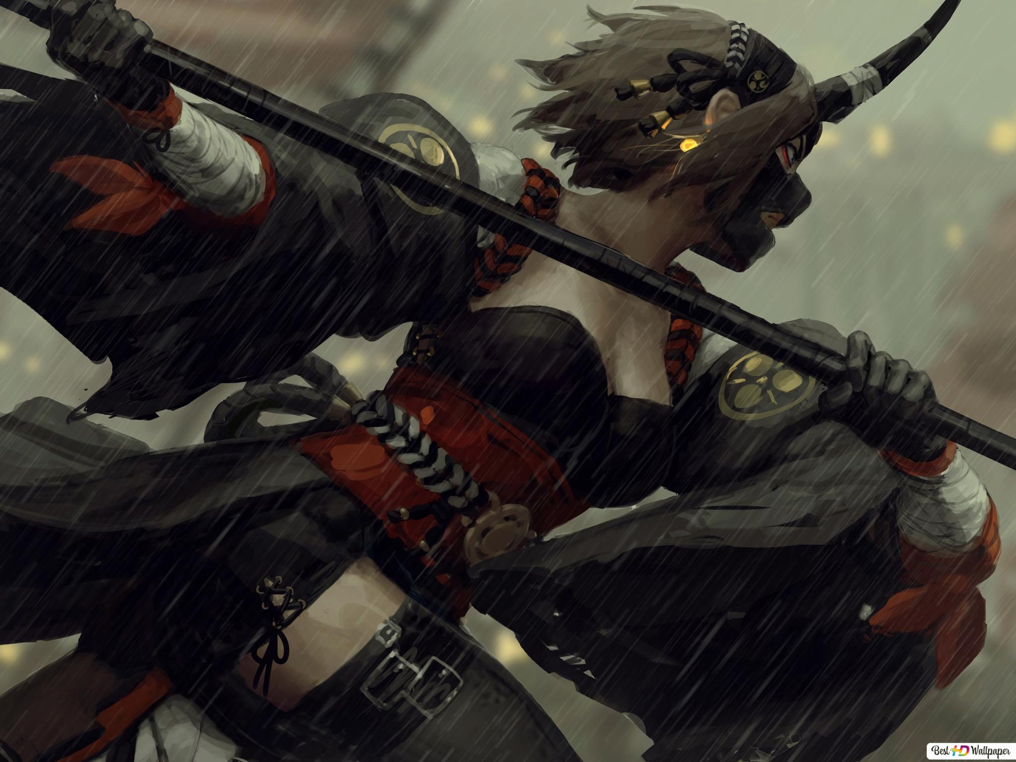 Samurai Girl Mask Warrior HD wallpaper download