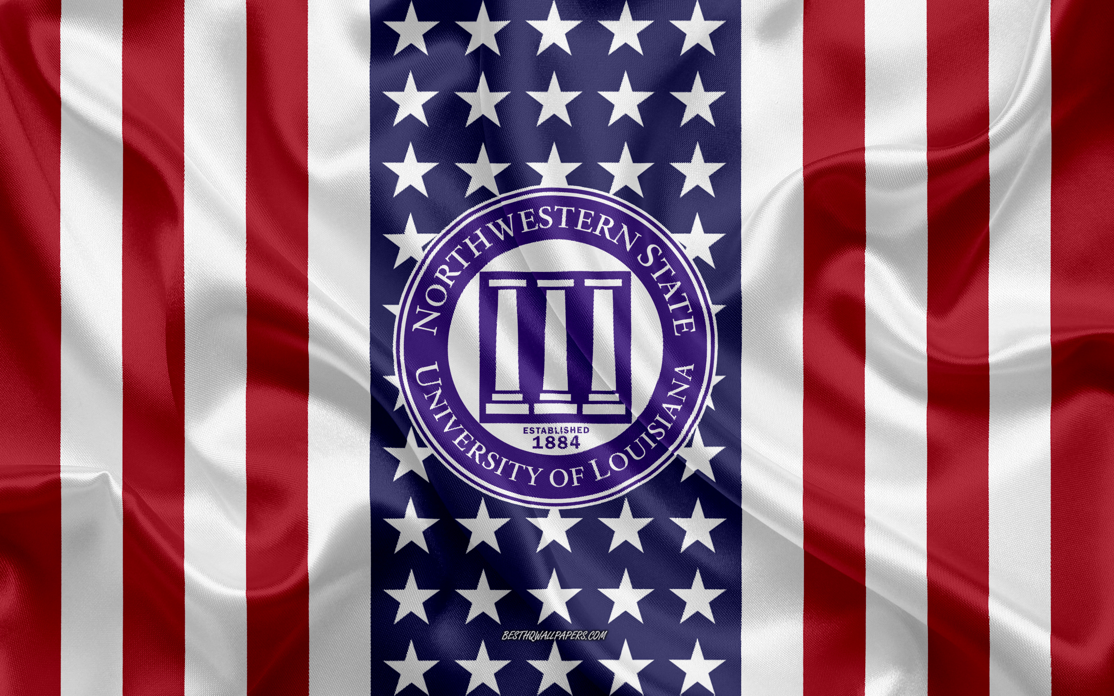 Download wallpaper Northwestern State University Emblem, American Flag, Northwestern State University logo, Natchitoches, Louisiana, USA, Northwestern State University for desktop with resolution 3840x2400. High Quality HD picture wallpaper