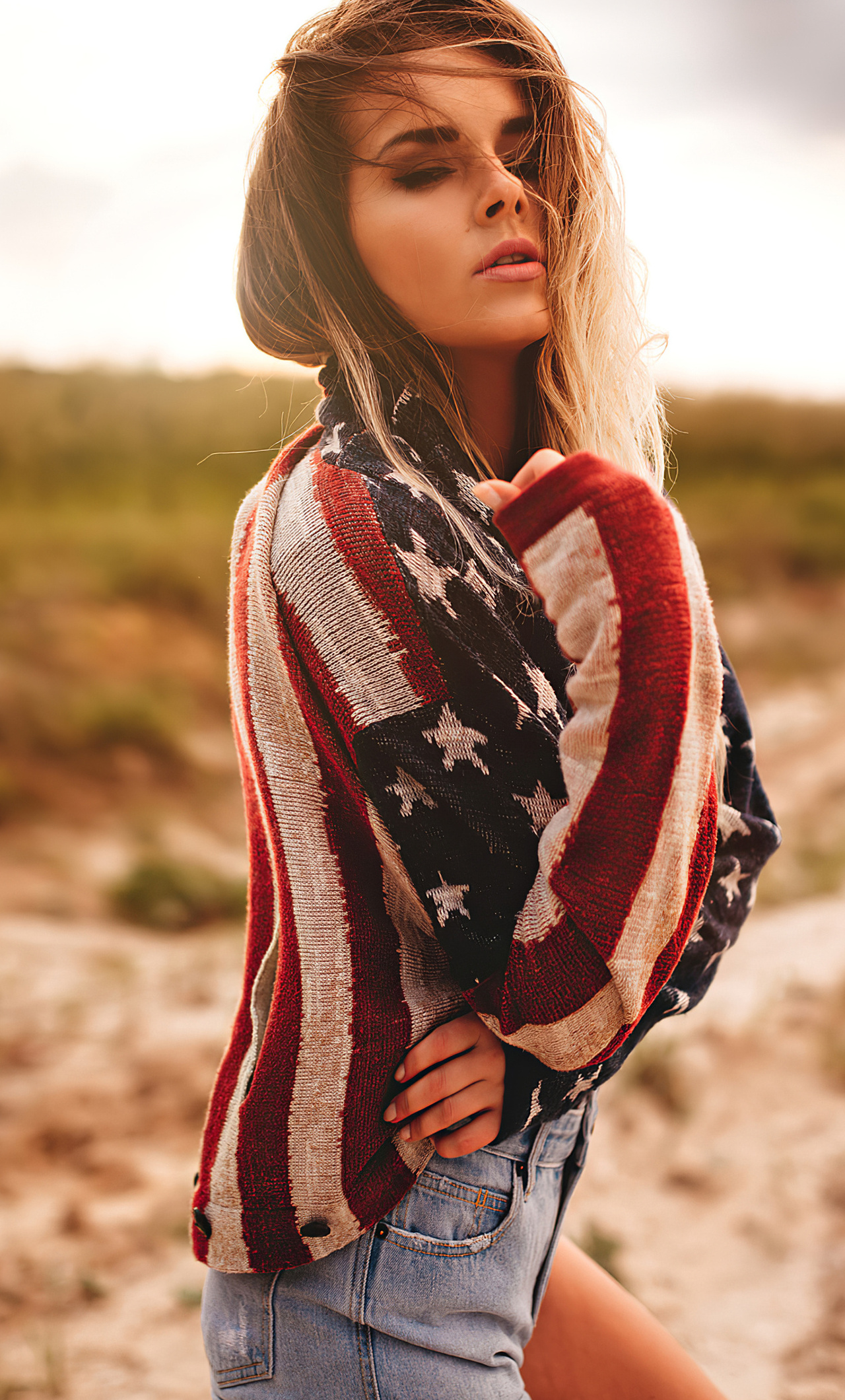 Girl Usa Flag Sweater 4k iPhone HD 4k Wallpaper, Image, Background, Photo and Picture