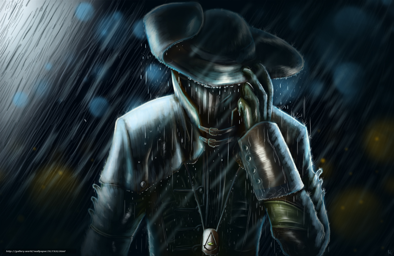 Download wallpaper man, Art, rain, hat free desktop wallpaper in the resolution 1920x1248