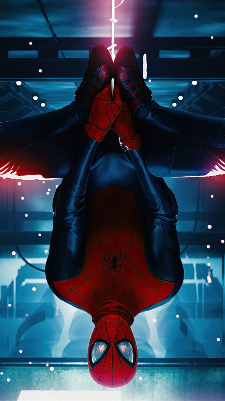 Spider Man Miles Morales Hanging Upside Down 4K Ultra HD Mobile Wallpaper. Spider Man Wallpaper, Miles Morales Spiderman, Spiderman