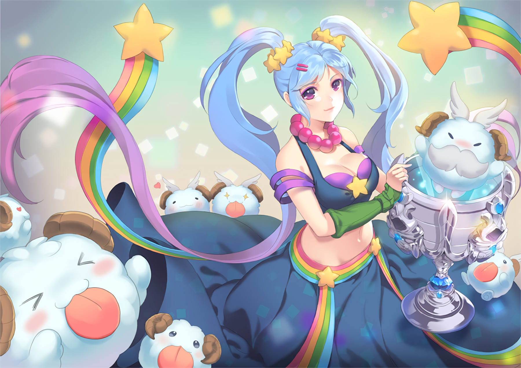 Cup League Of Legends Long Hair Necklace Pink Eyes Rainbow Smile Sona League Of Legends Twintails Vi Wallpaper:1800x1272