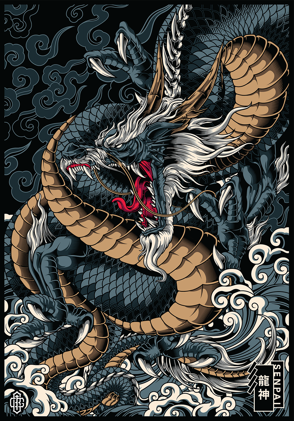 DRAGON RYUJIN. God of the Sea. Commission Project. Dragon tattoo art, Dragon illustration, Dragon artwork