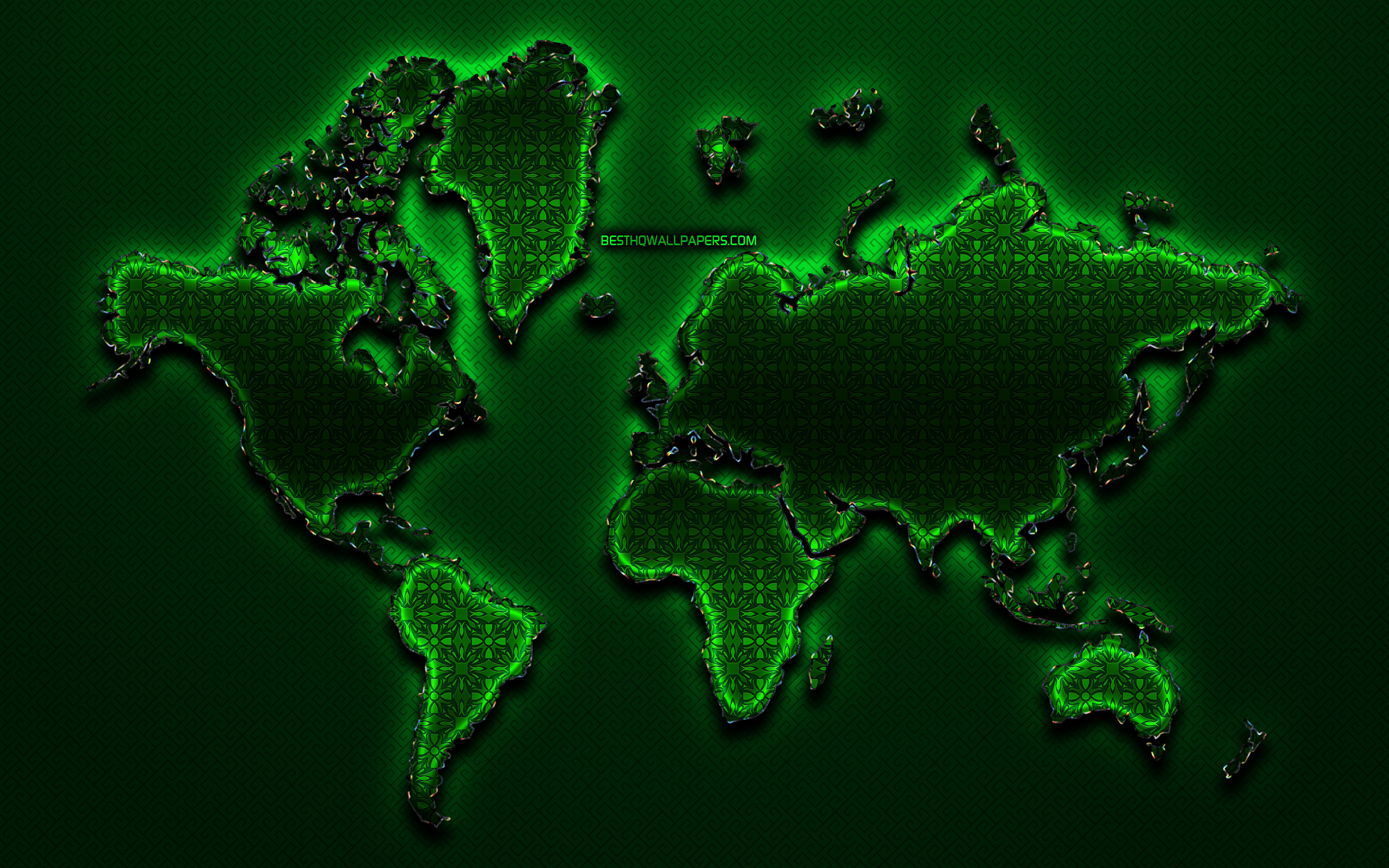 Download wallpaper green world map, world map concept, green vintage background, artwork, creative, green glass world map, 3D art, glass world map, world maps for desktop with resolution 2560x1600. High Quality HD