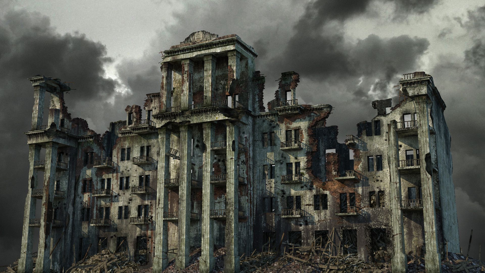 Destroyed Buildings in Stalingrad, Igor Golyuk. Post apocalyptic art, Building, 40k terrain