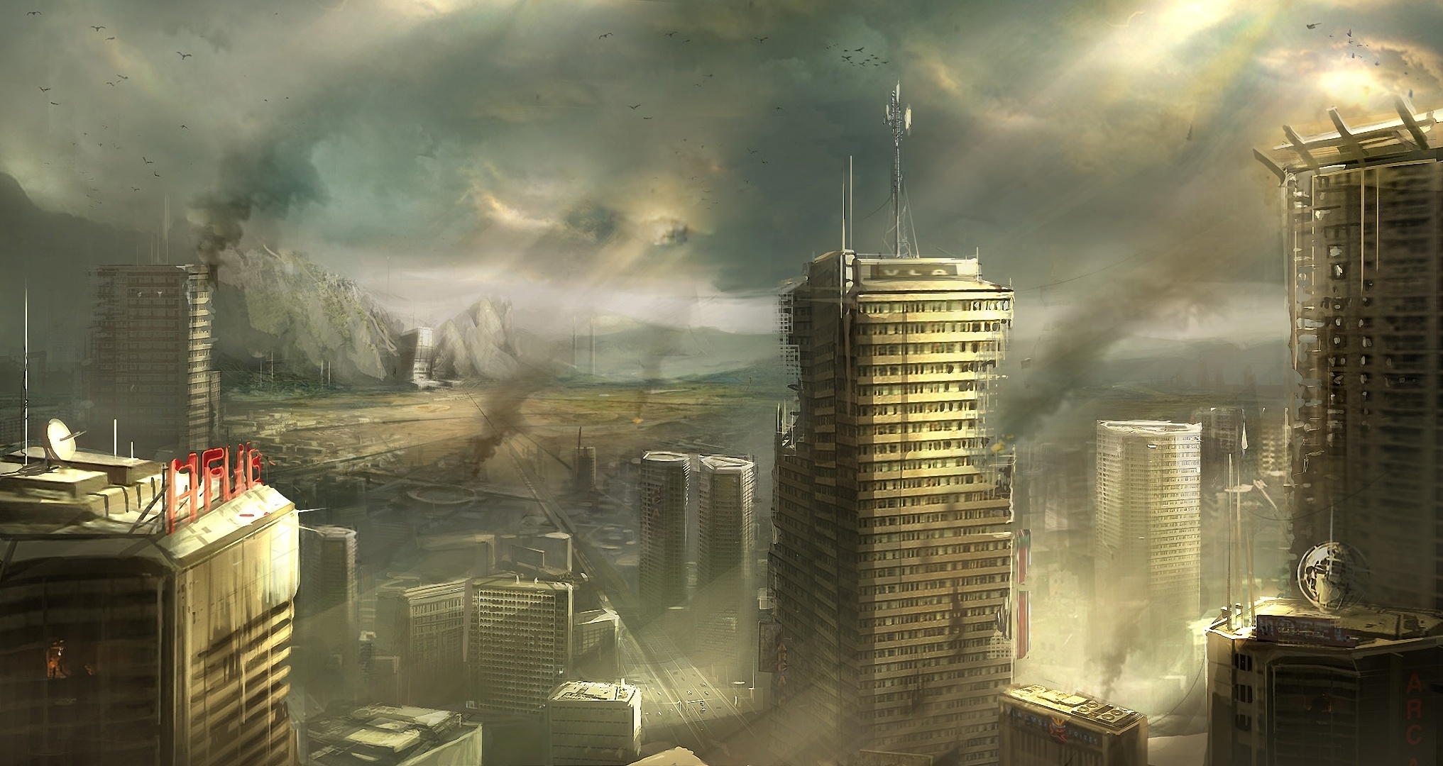 Apocalyptic city destruction dark wallpaperx1080