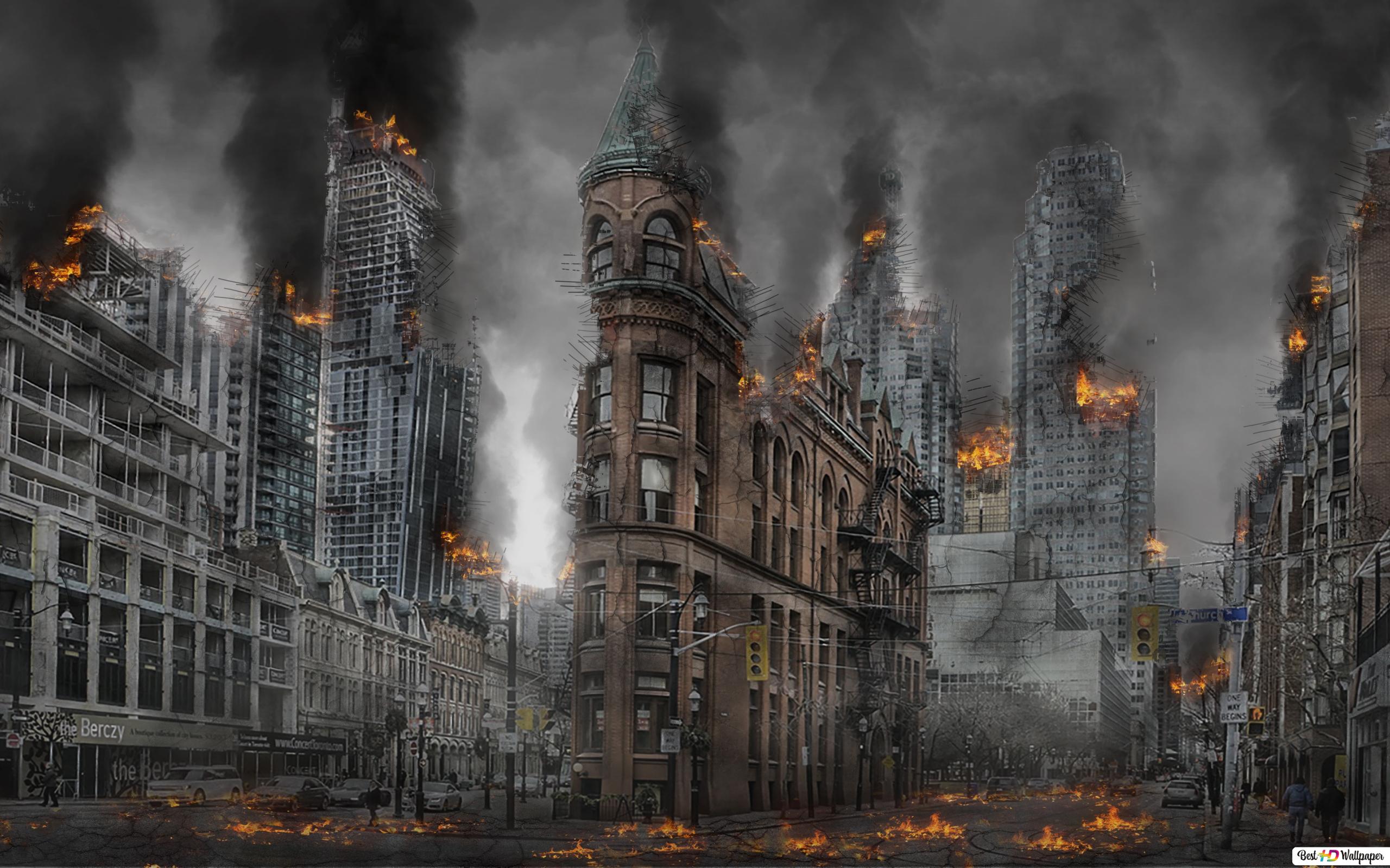 buildings burning in war HD wallpaper download