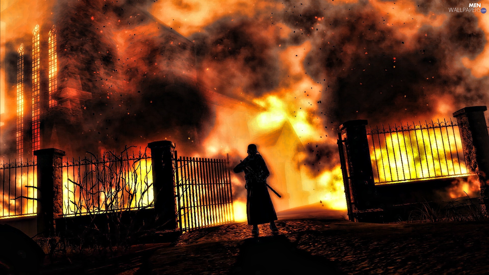 soldier, House, Big Fire Wallpaper: 1920x1080