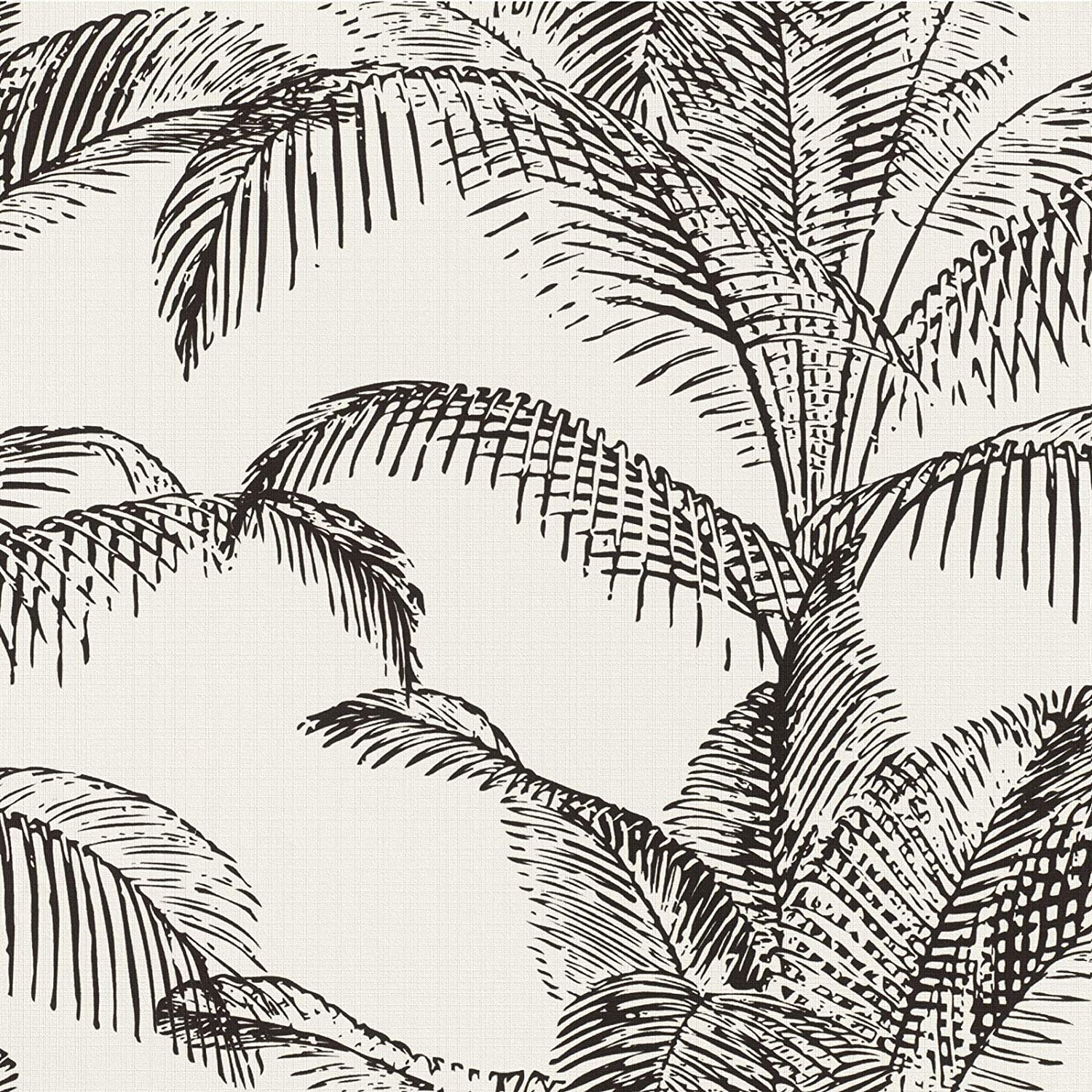 Pandore Palm Leaves Wallpaper White Black Rasch 406801, Everything Else