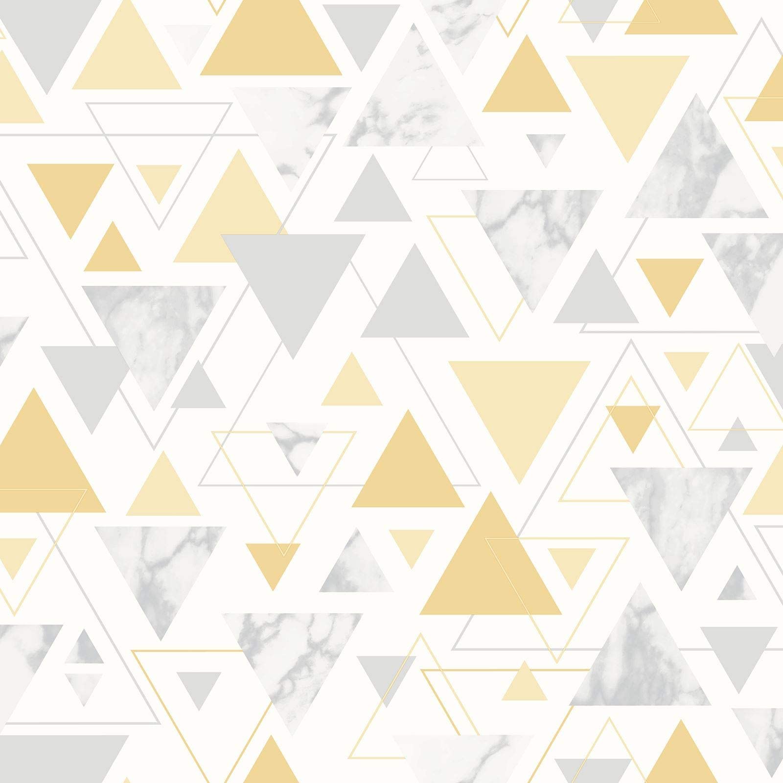Chantilly Geometric Marble Triangle Wallpaper Yellow Grey Debona 5014