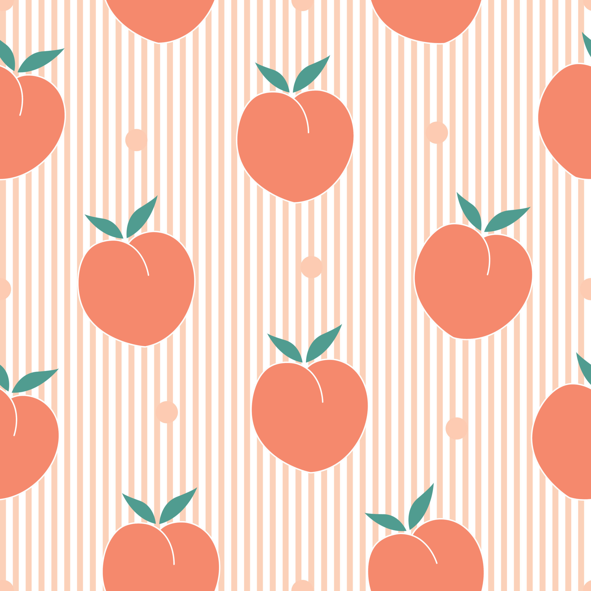 Seamless fruit pattern Orange peach hand drawn cartoon style On the striped background Used for printing, wallpaper, fabric, textiles Vector illustration