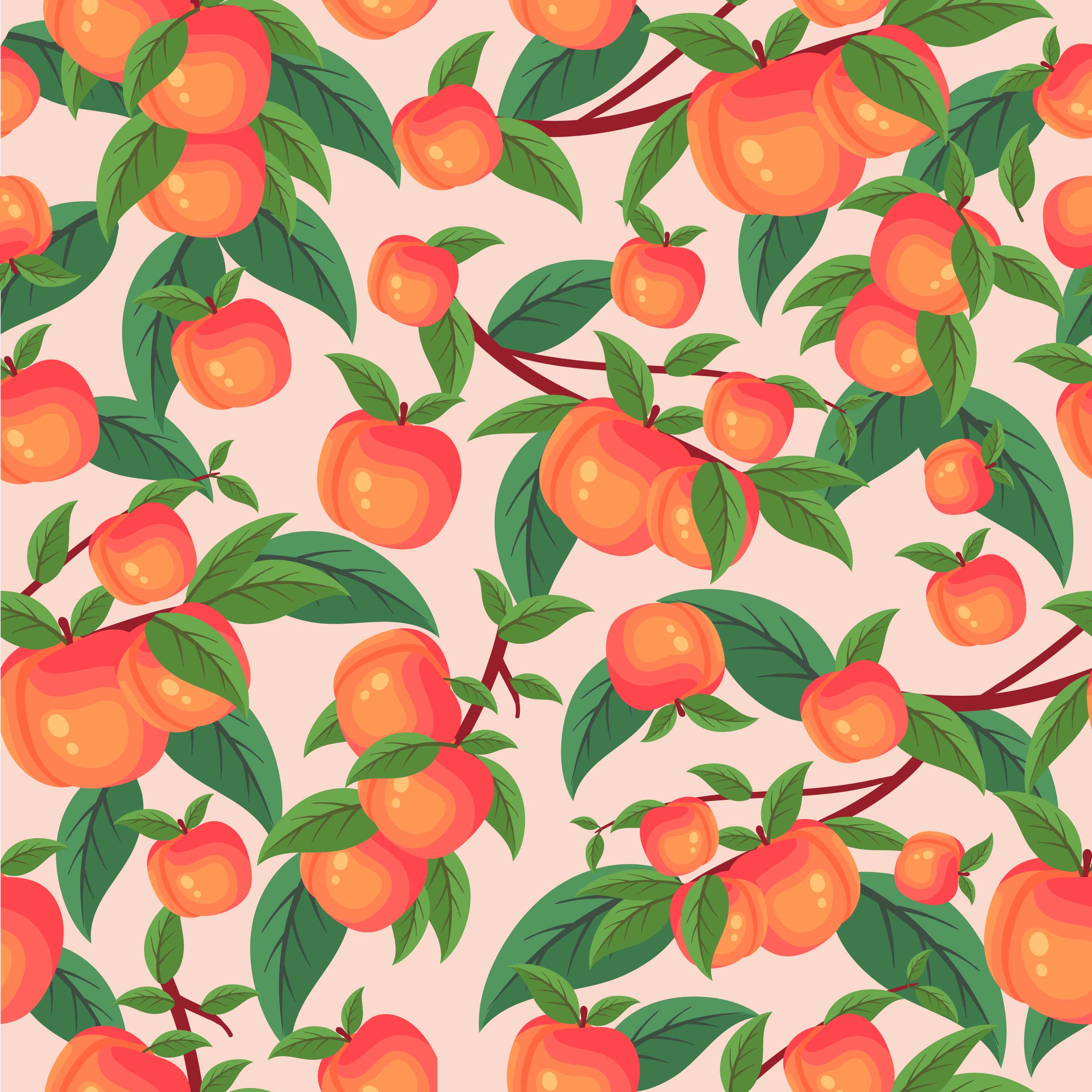 Peach Tree Pattern Wallpaper Vector Fruit HD Wallpaper
