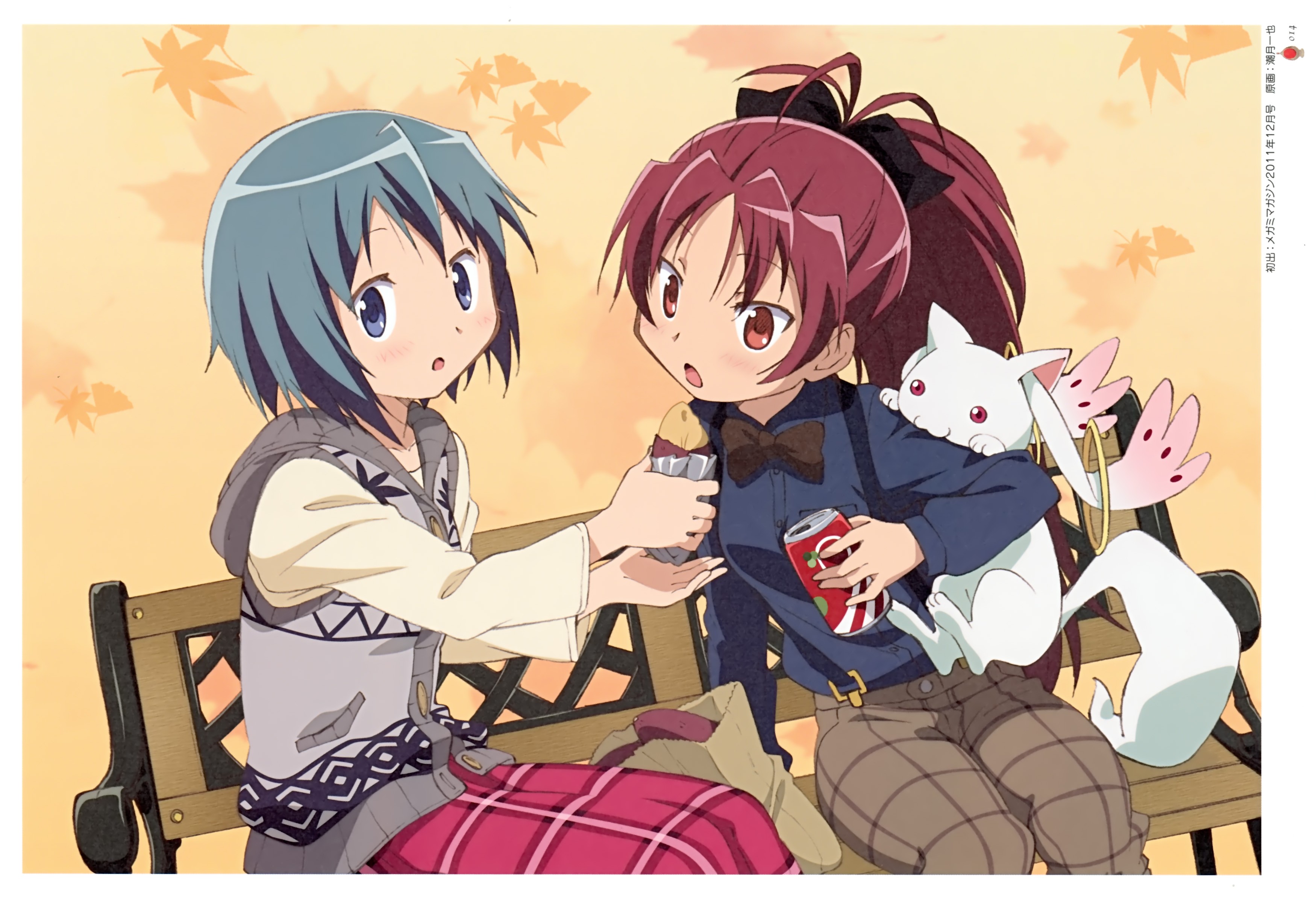 Mahou Shoujo Madoka Magica Miki Sayaka Sakura Kyoko Sakura Kyouko Kyuubey Wallpaper:3500x2414