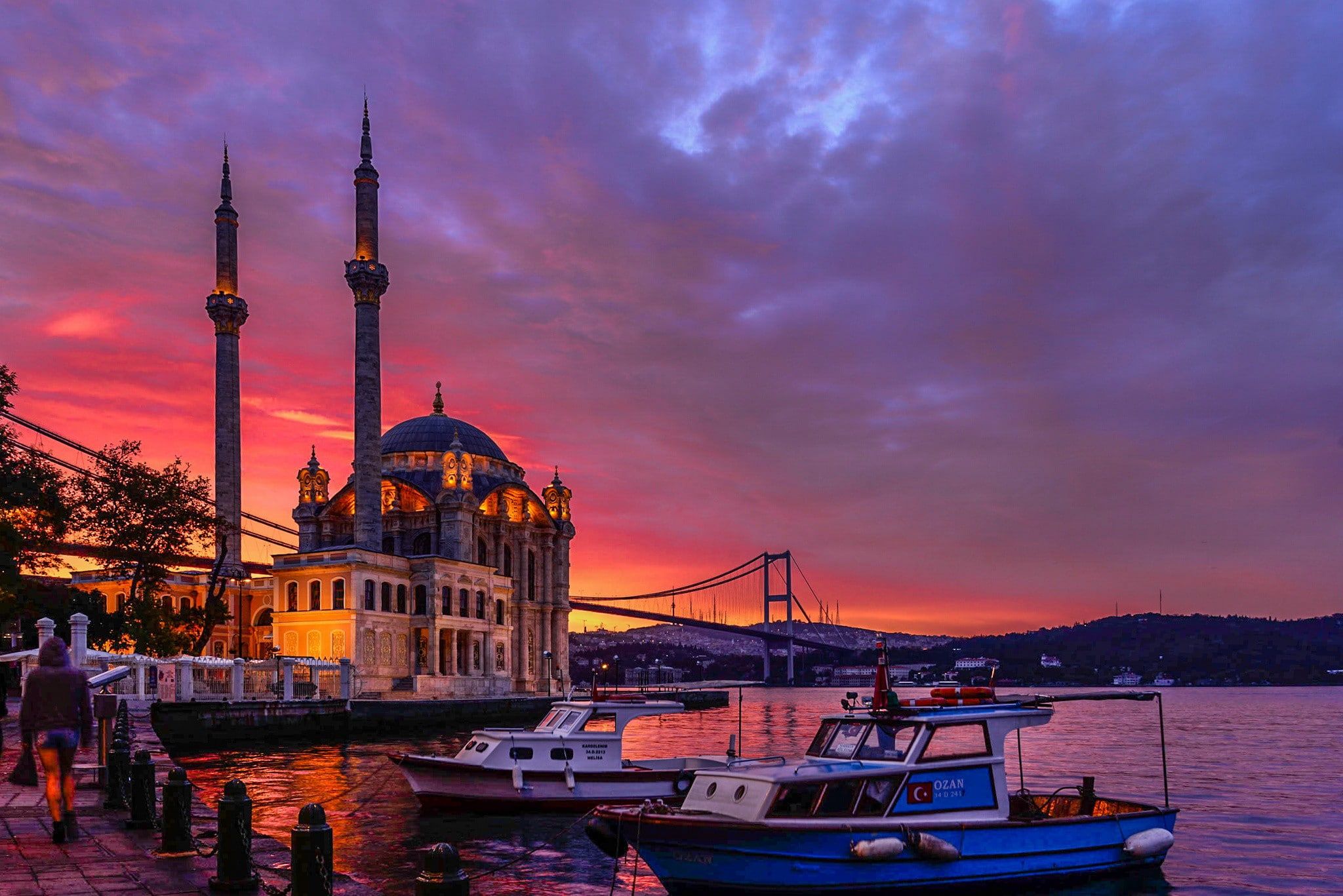 Morning in Istanbul Bosphorus bridge Ortakoy Mosque #architecture #boat #bridge #city #colors #goodmorning #Istan. Bosphorus bridge, Istanbul, Mosque architecture