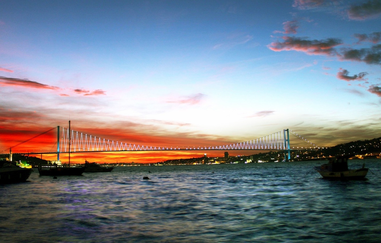 Wallpaper sea, sunset, Istanbul, Turkey, Bosphorus bridge image for desktop, section город