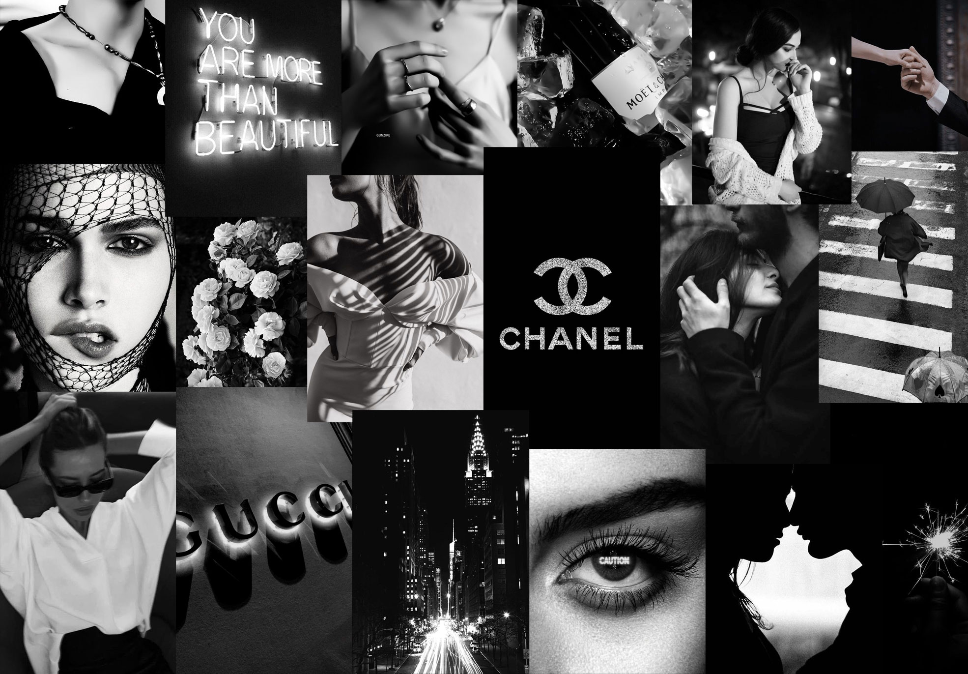 Black and White Wallpaper Collage, Love Couple Collage