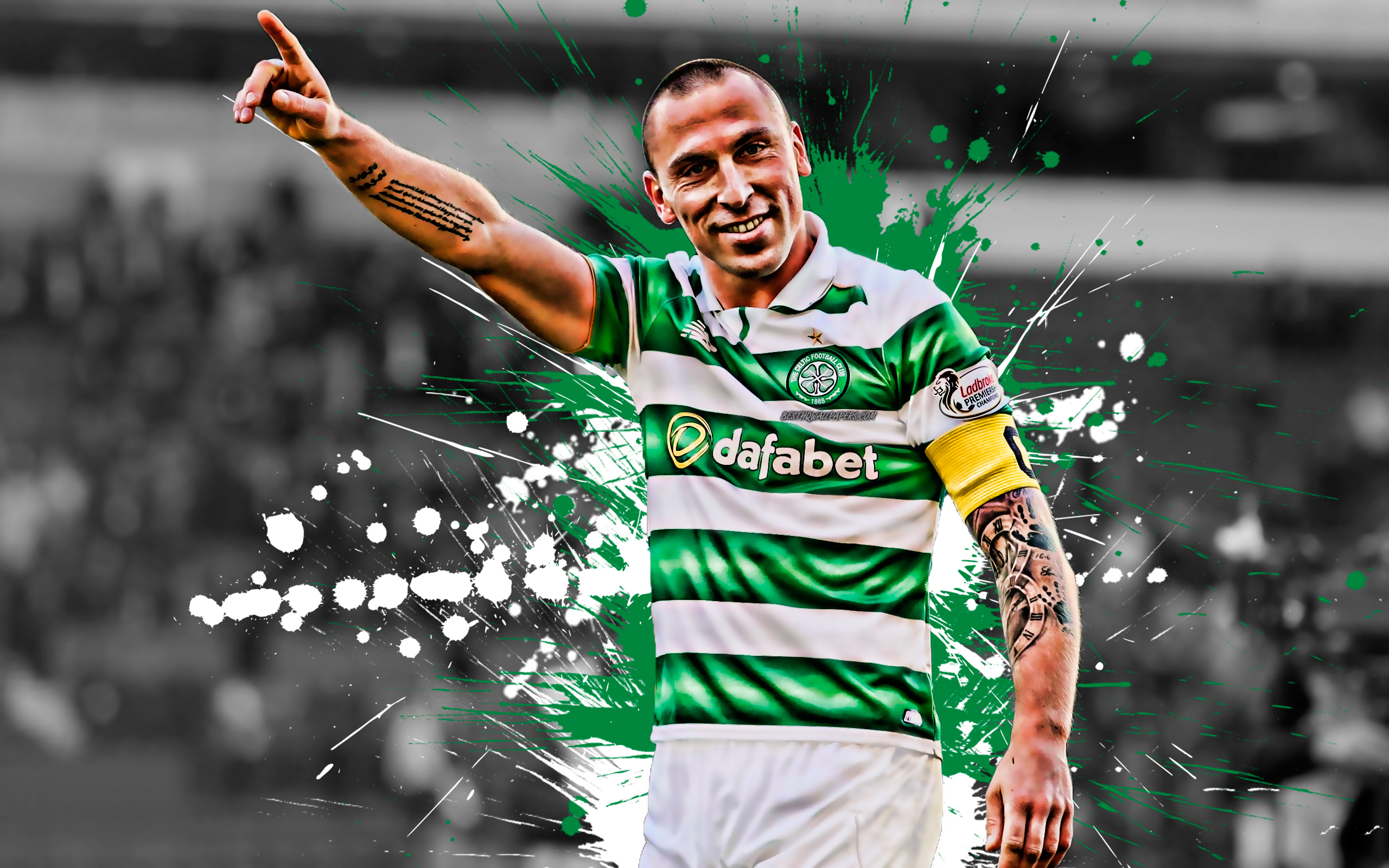 Download Wallpaper Scott Brown, 4k, Scottish Football Player, Celtic FC, Midfielder, White Green Paint Splashes, Creative Art, Scotland, Football, Grunge, Celtic For Desktop With Resolution 2560x1600. High Quality HD Picture Wallpaper
