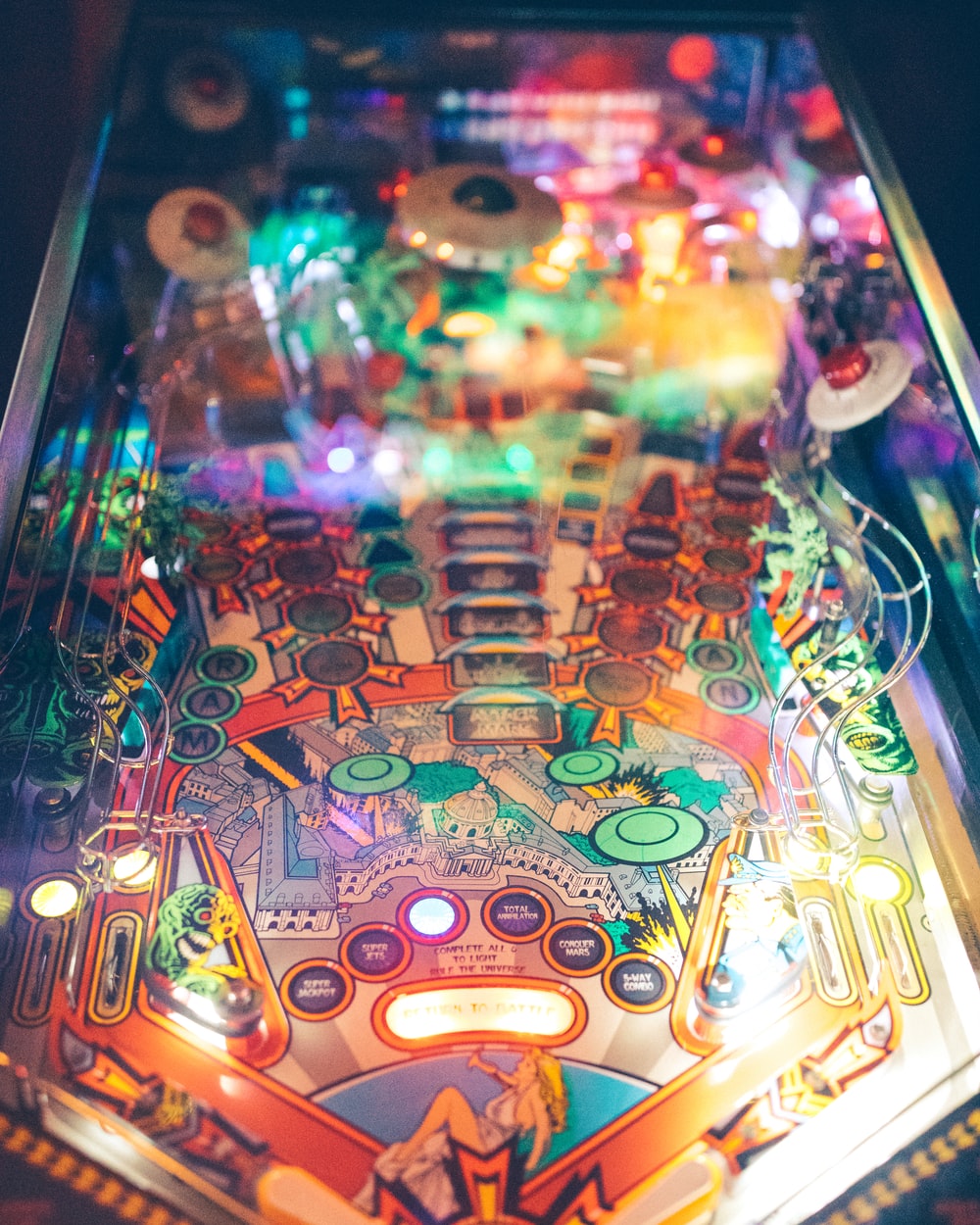 Blue And Multicolored Pinball Machine Close Up Photography Photo