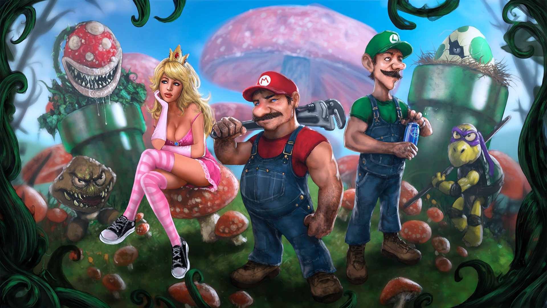 luigi goomba kappa luigi mario piranha plant princess peach HD games Wallpaper