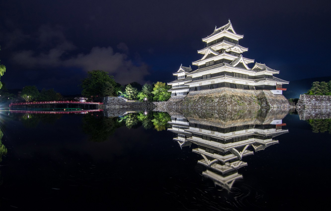 Wallpaper landscape, river, night lights, Japan, temple image for desktop, section город