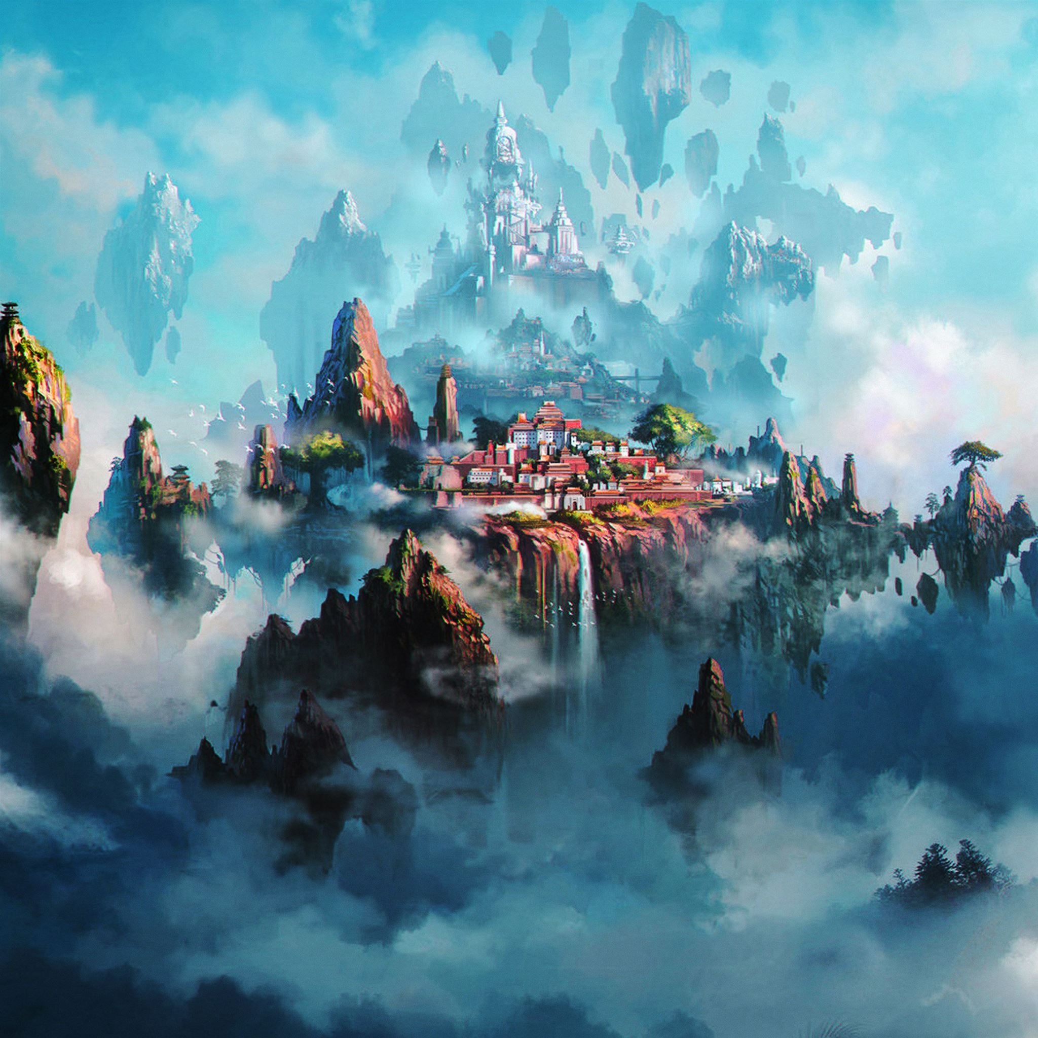 Cloud town fantasy anime iPad Pro Wallpaper Free Download