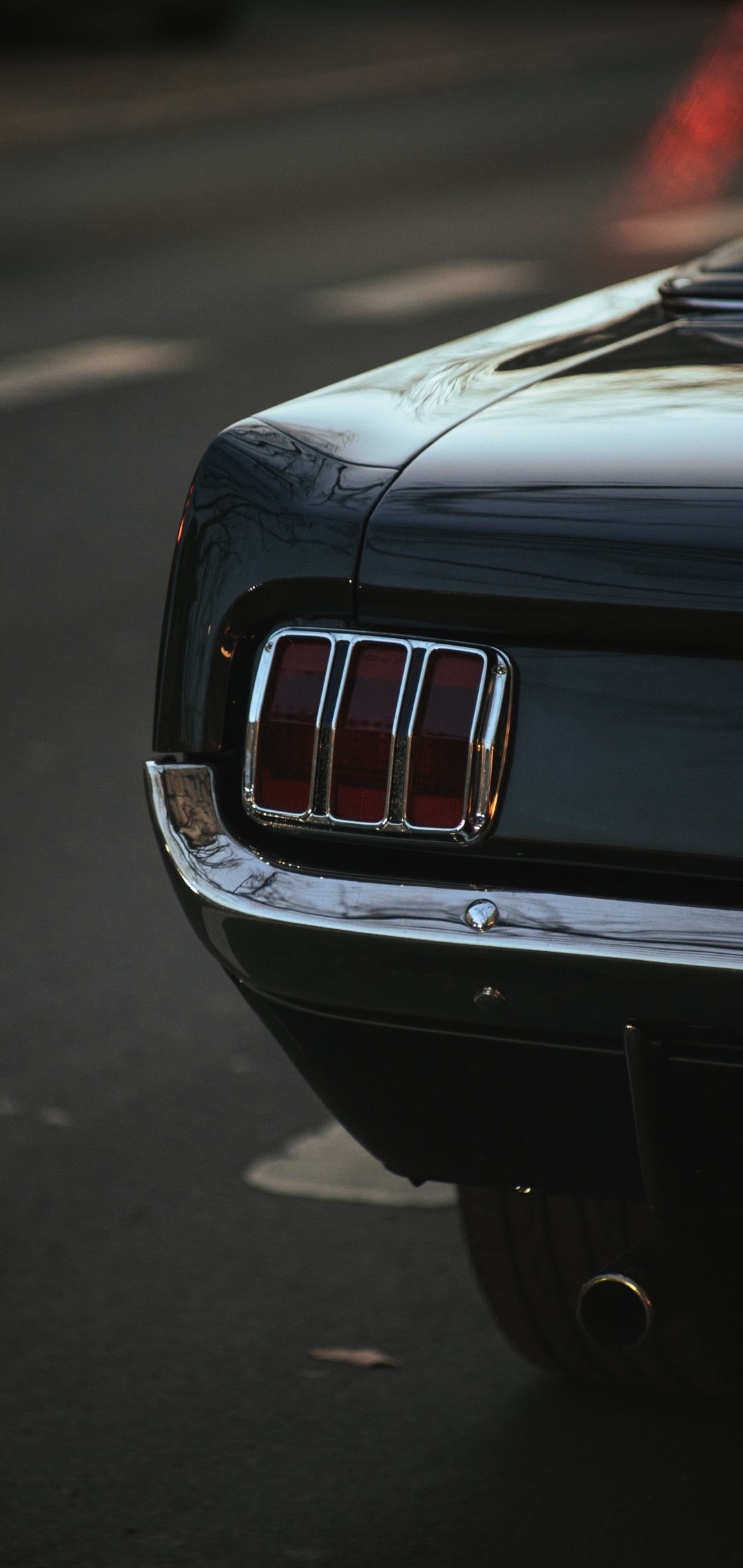 Download 1080x2280 Ford Mustang, Rear View, Tail Light, Black Wallpaper for Samsung Galaxy S10e, Xiaomi Mi A2 Lite, OnePlus 6