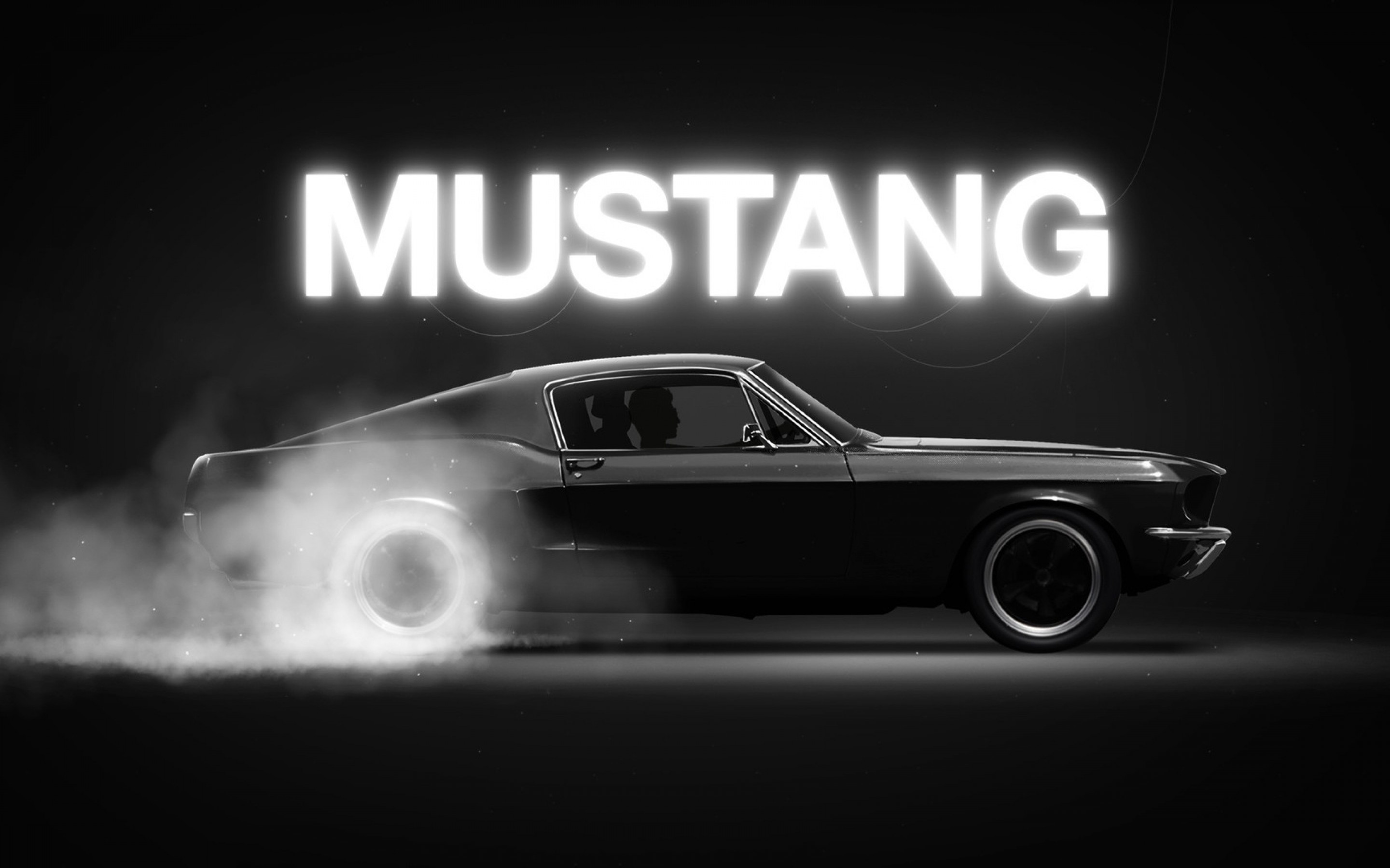 Download 2880x1800 Ford Mustang, Black, Smoke, Monochrome, Muscle Cars Wallpaper for MacBook Pro 15 inch