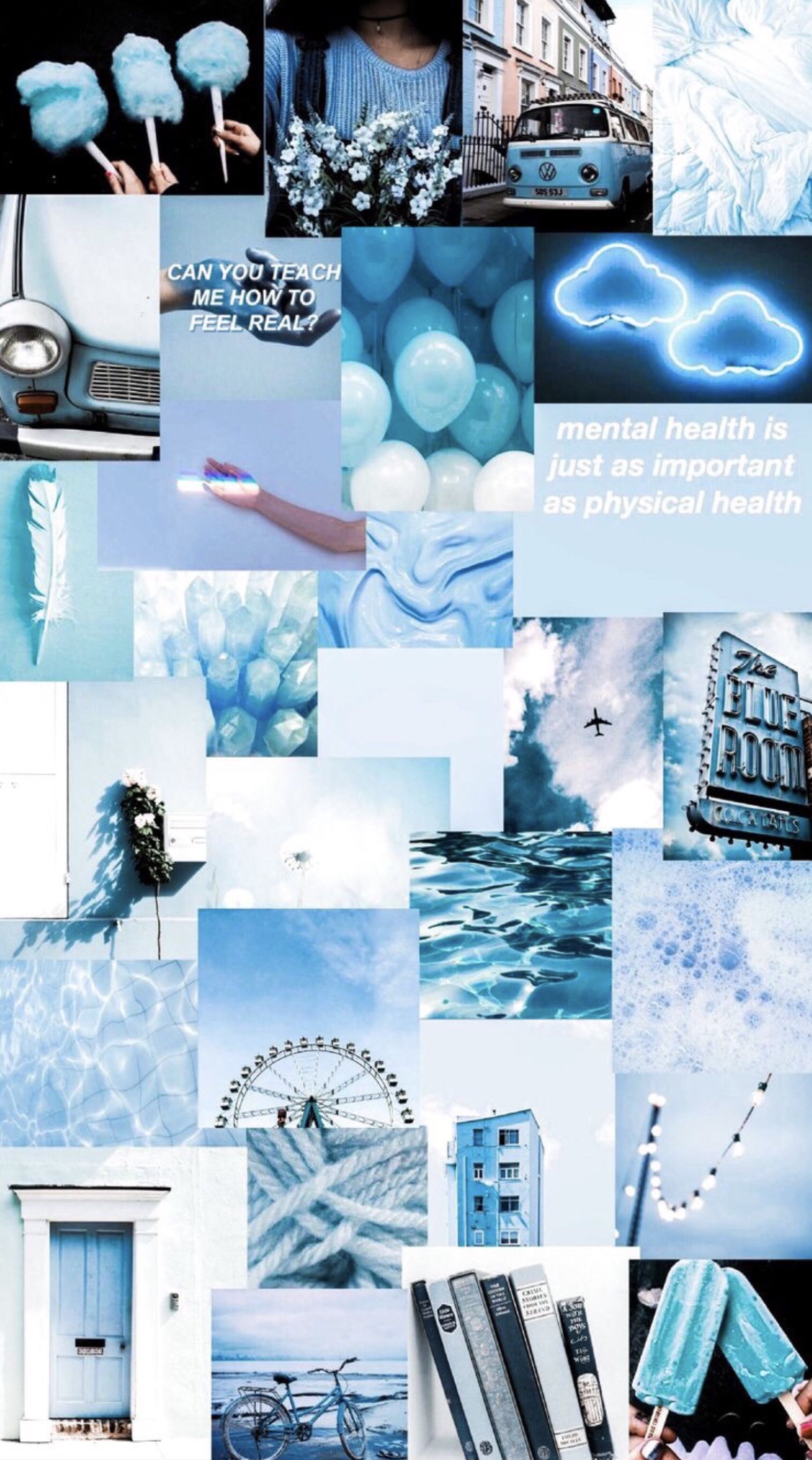 light blue and teal aesthetic collage