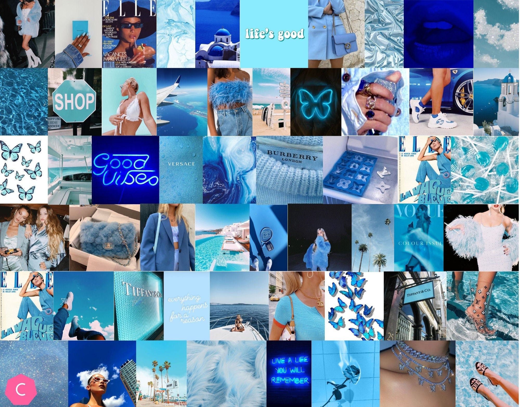Boujee Blue Aesthetic Wall Collage Kit digital Download